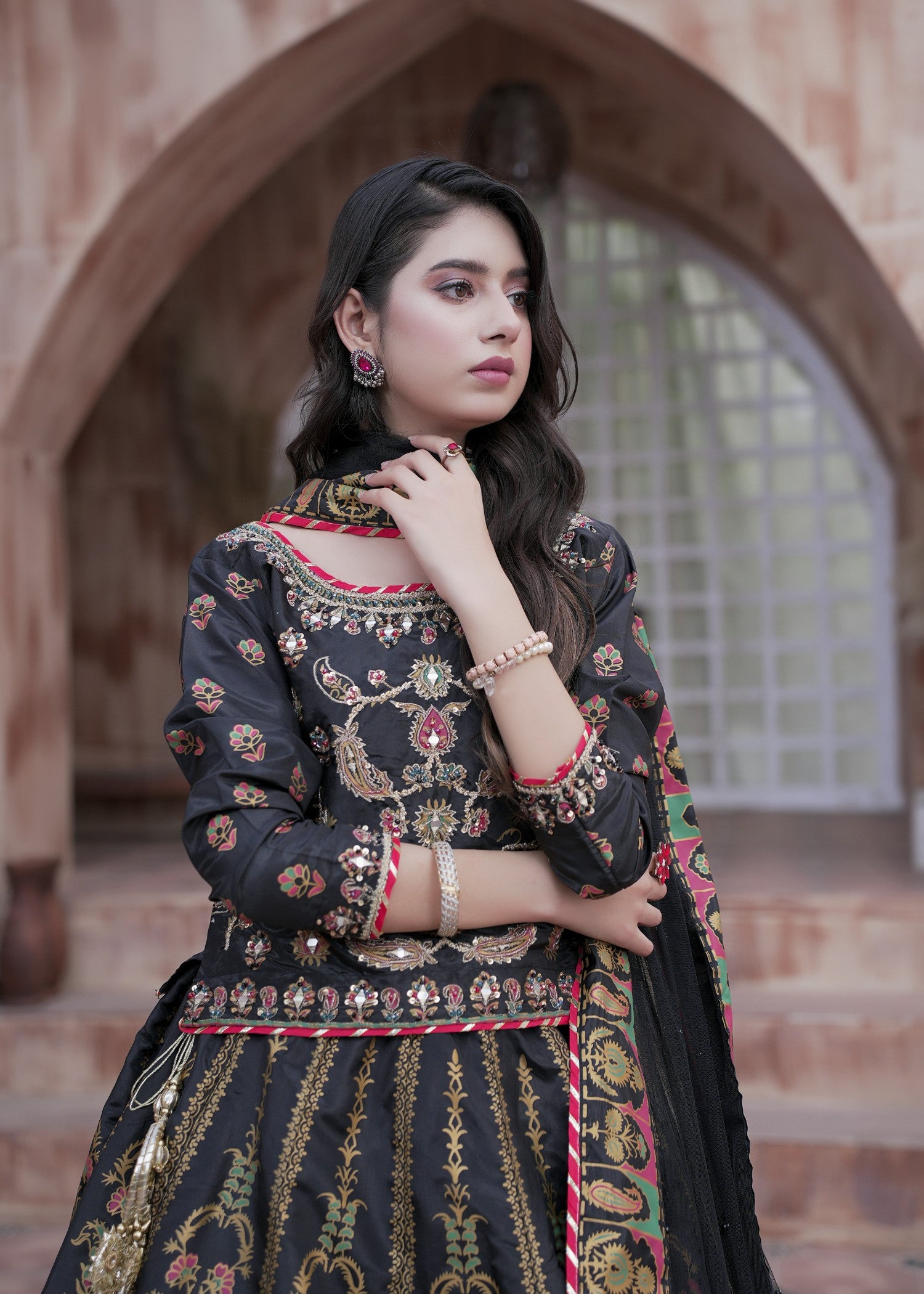 thai silk Lehenga in Black