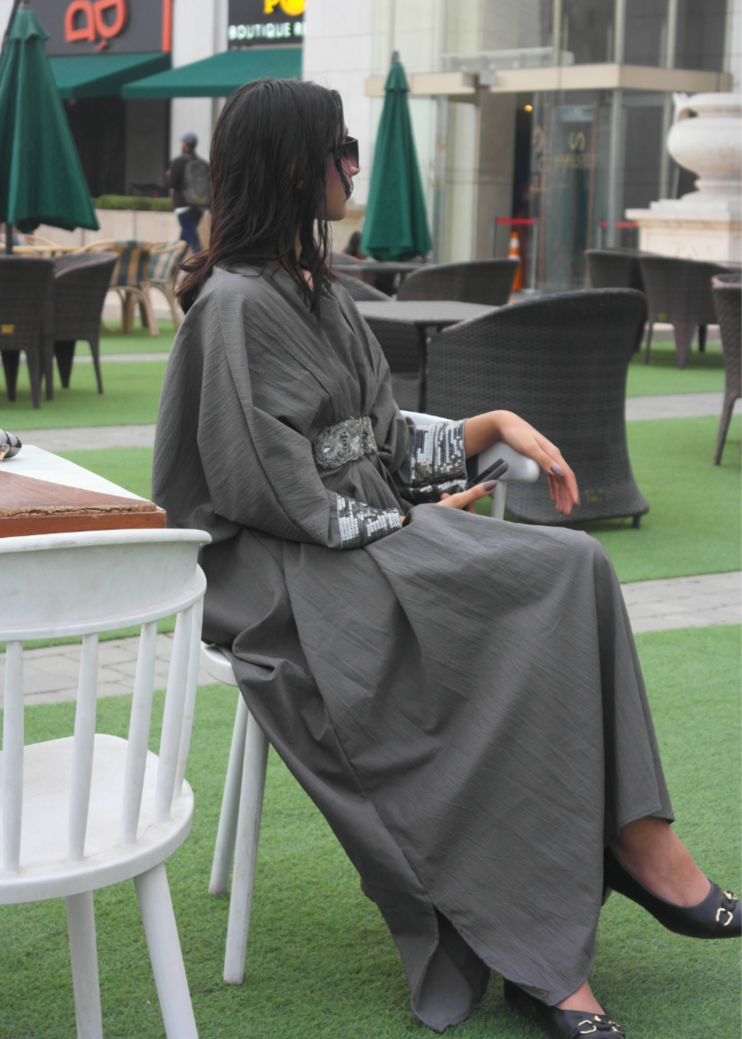 textured grip Kaftan in Steal grey