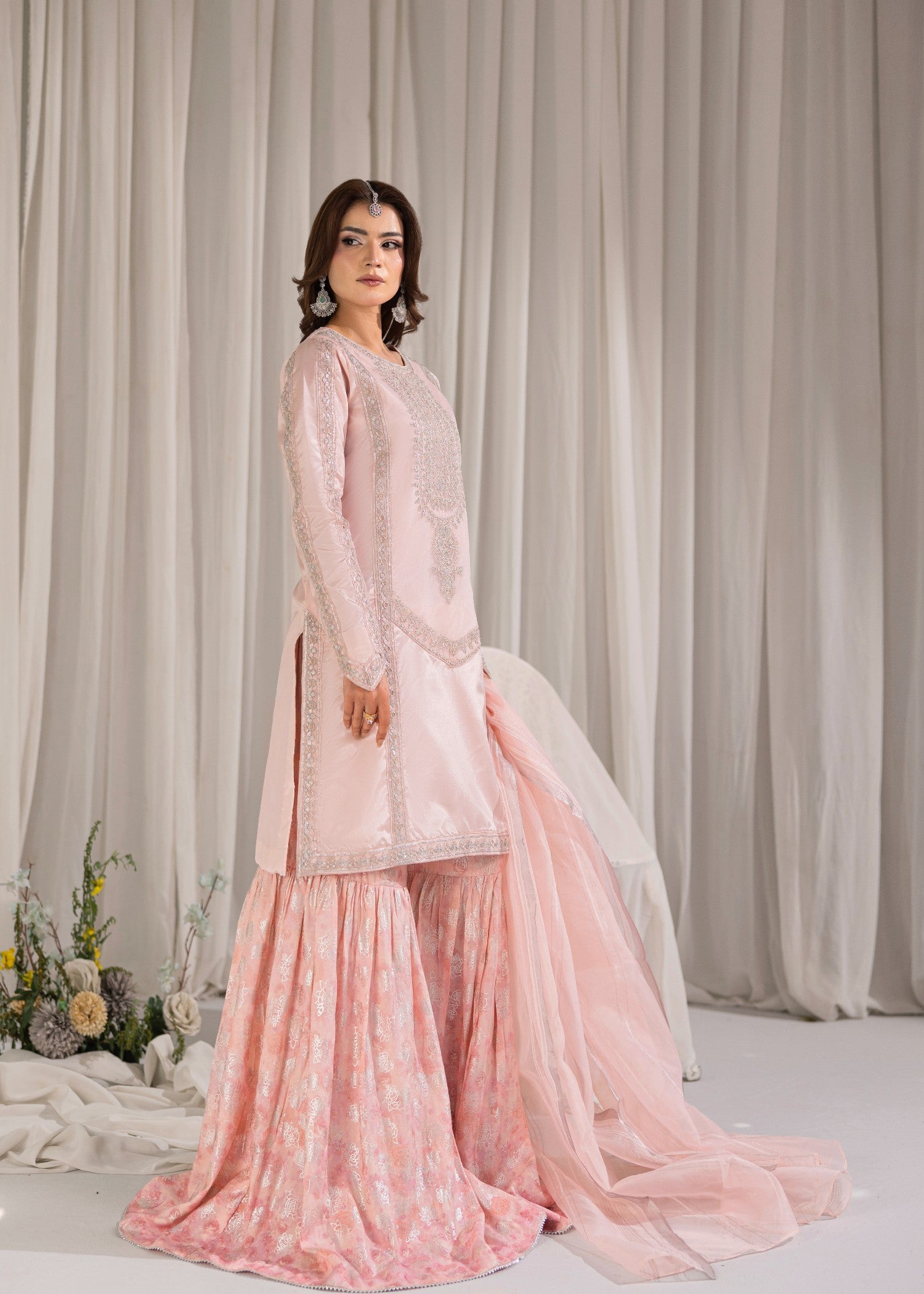 raw silk Gharara in Pink