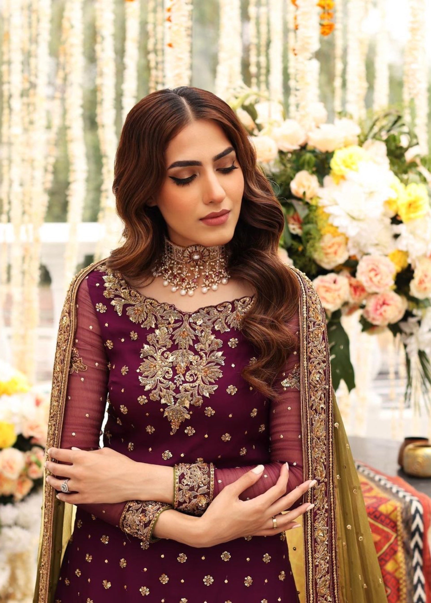 chiffon Gharara in Plum