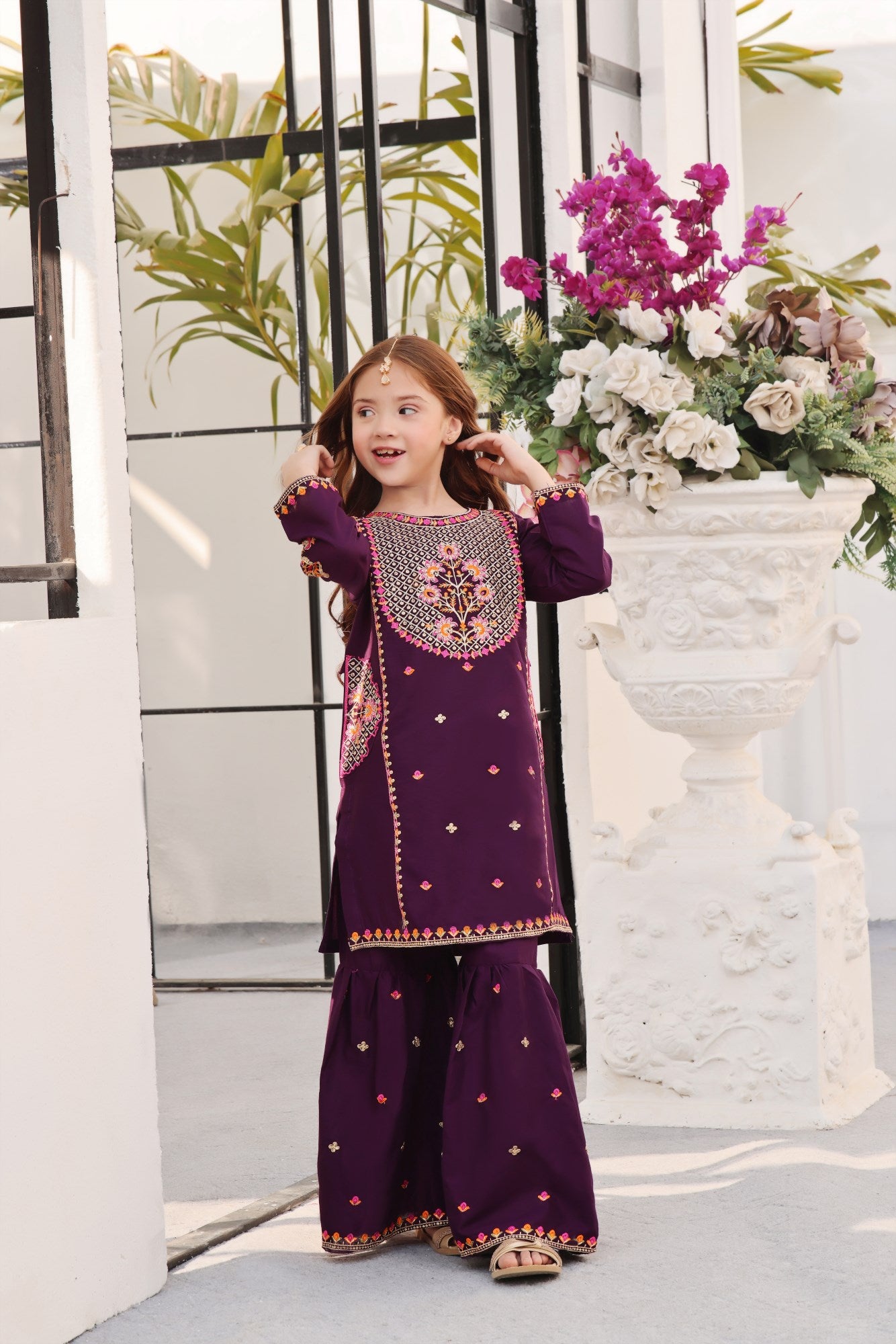 lawn Gharara in Purple