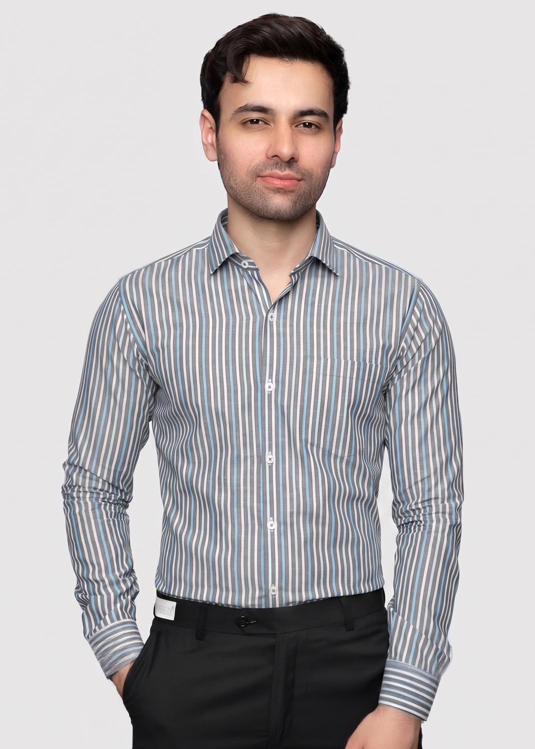 cotton Formal Shirt in Charcoal, sky blue