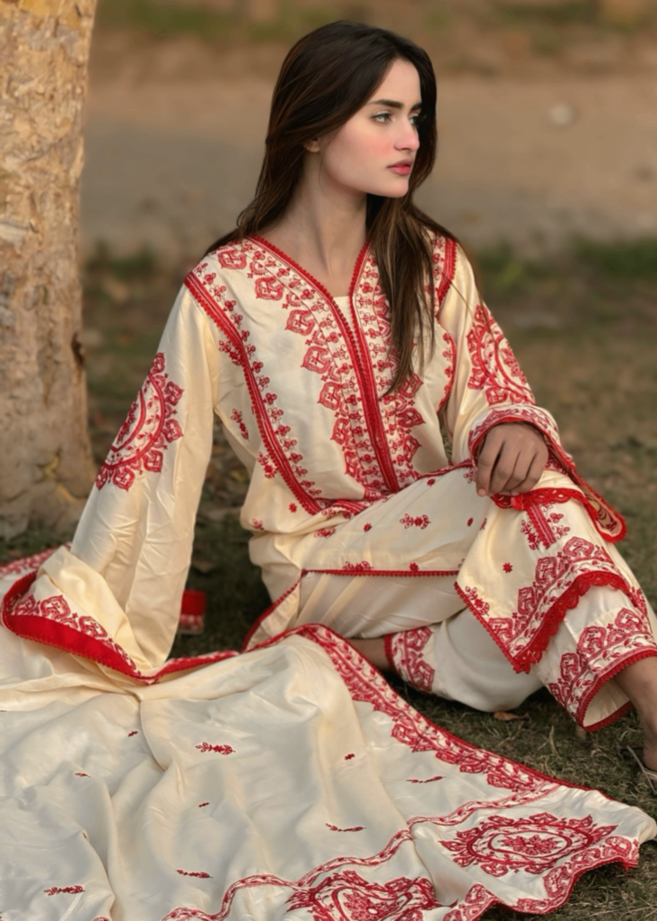 linen Kurta Set in Cream