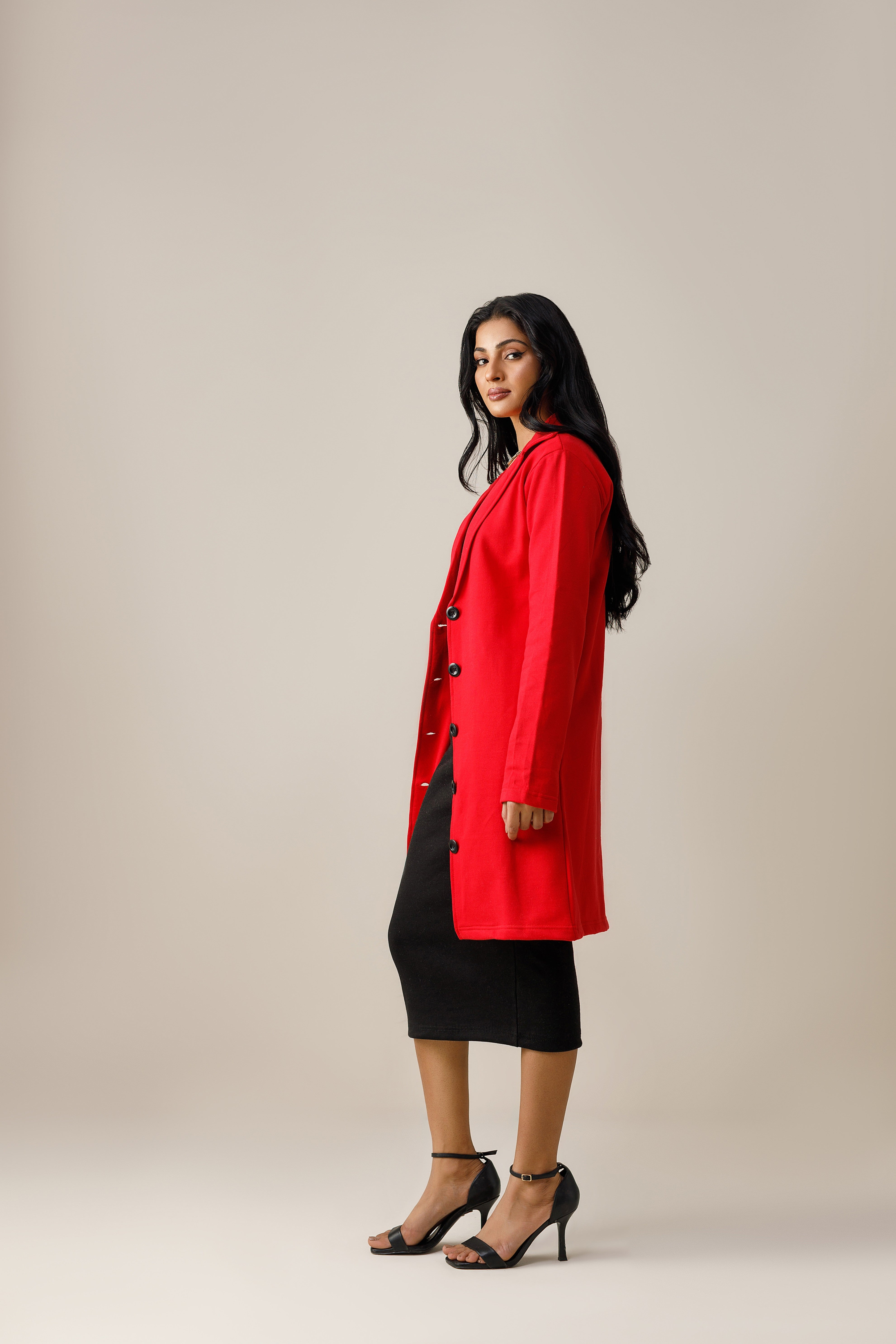 fleece Coat in Fire red