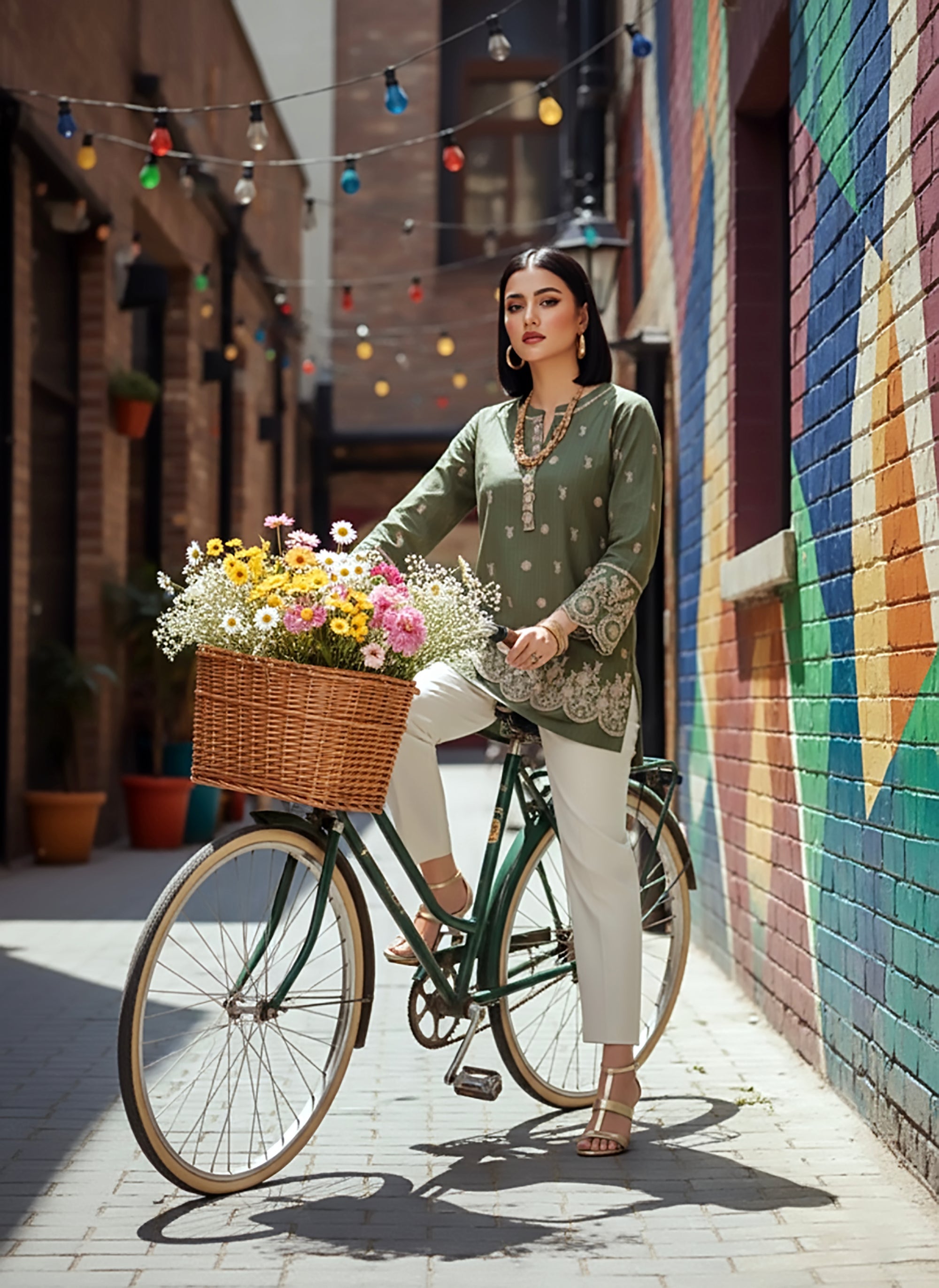cambric Kurti in Olive green