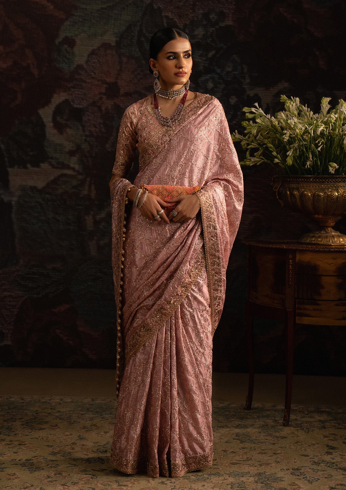 jamawar Unstitched in Pink