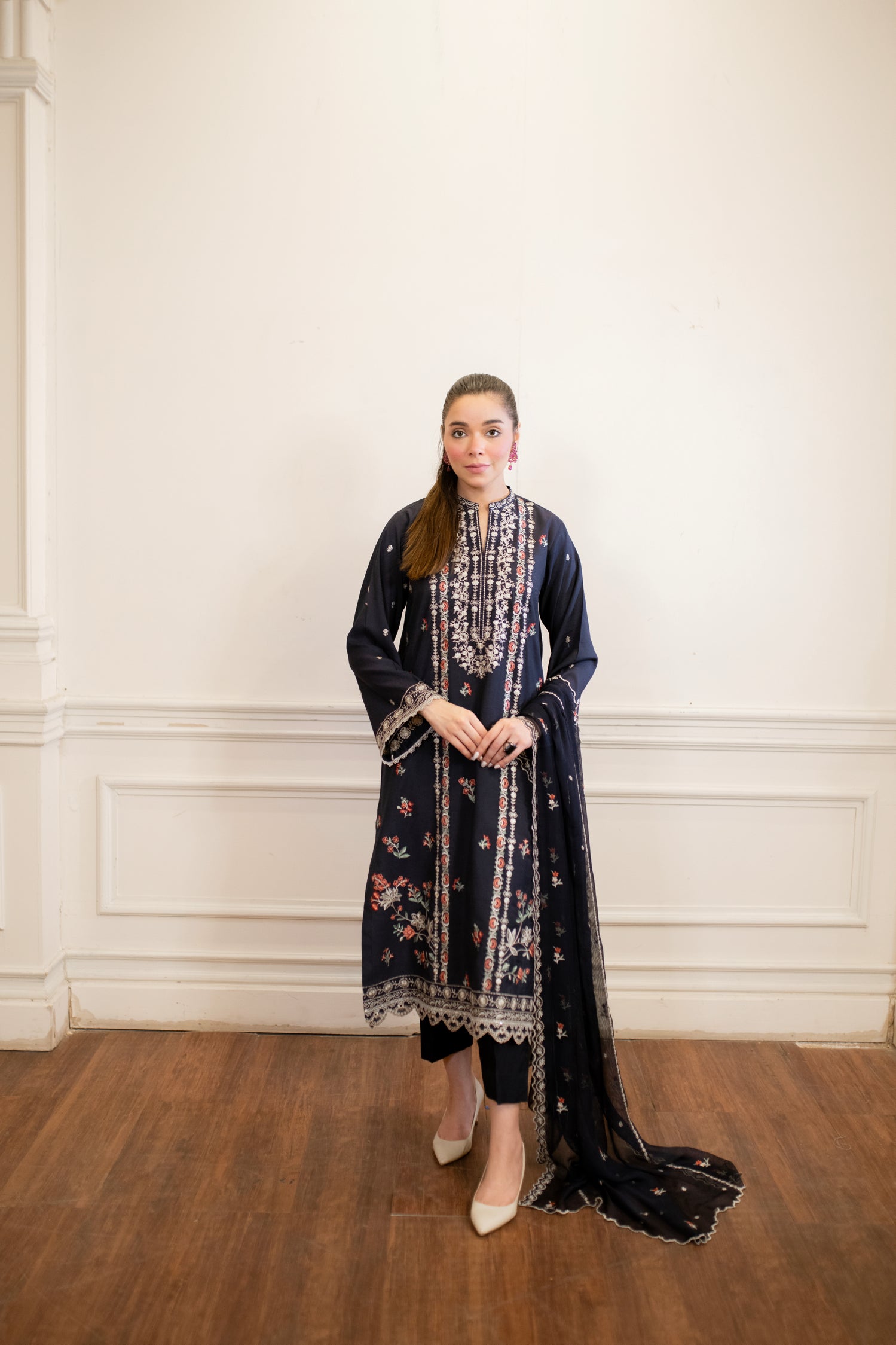 cotton net Kurta Set in Navy blue