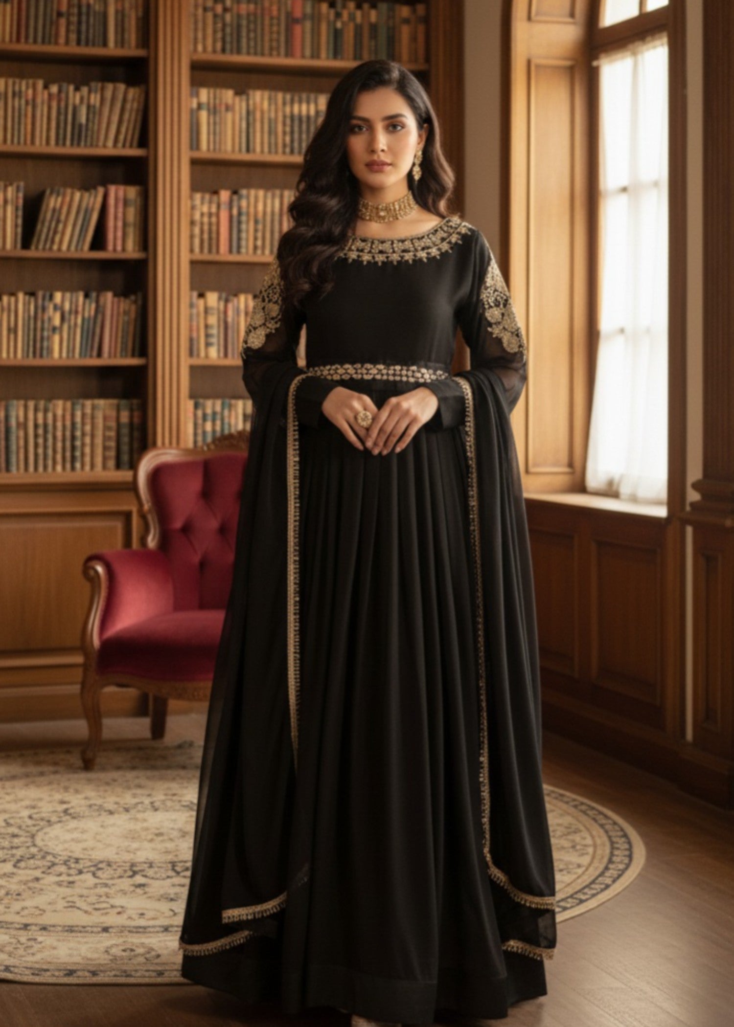 polyester chiffon Maxi in Black