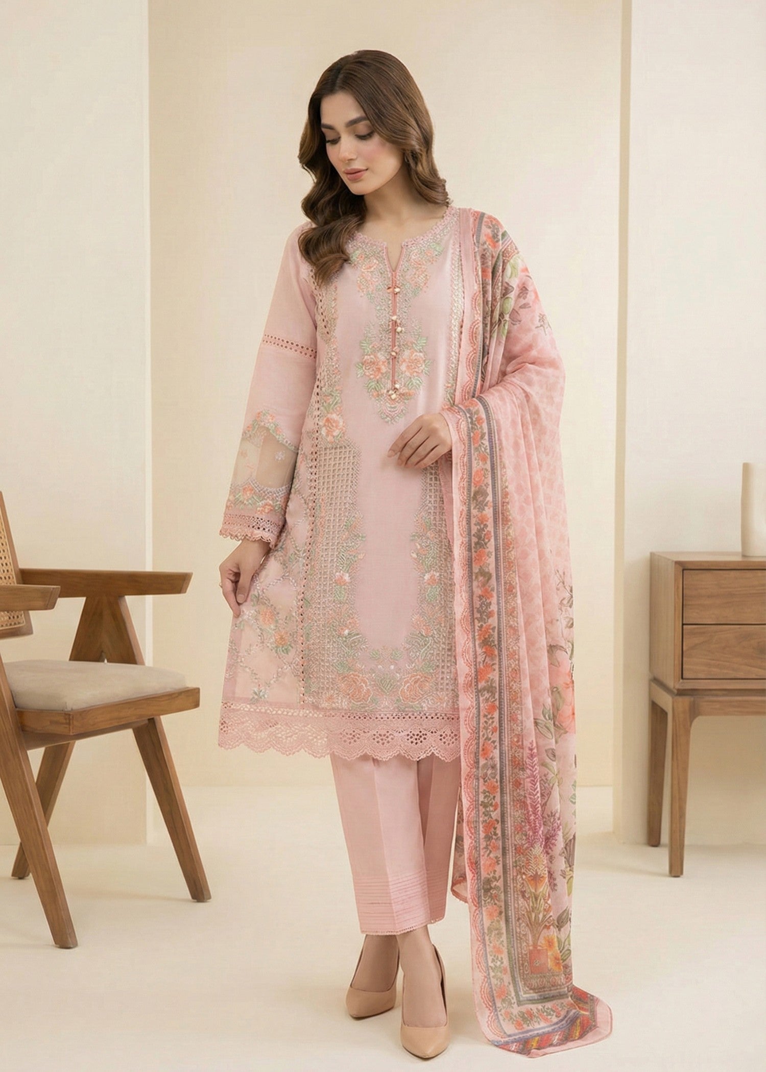 lawn Kurta Set in Pale pink