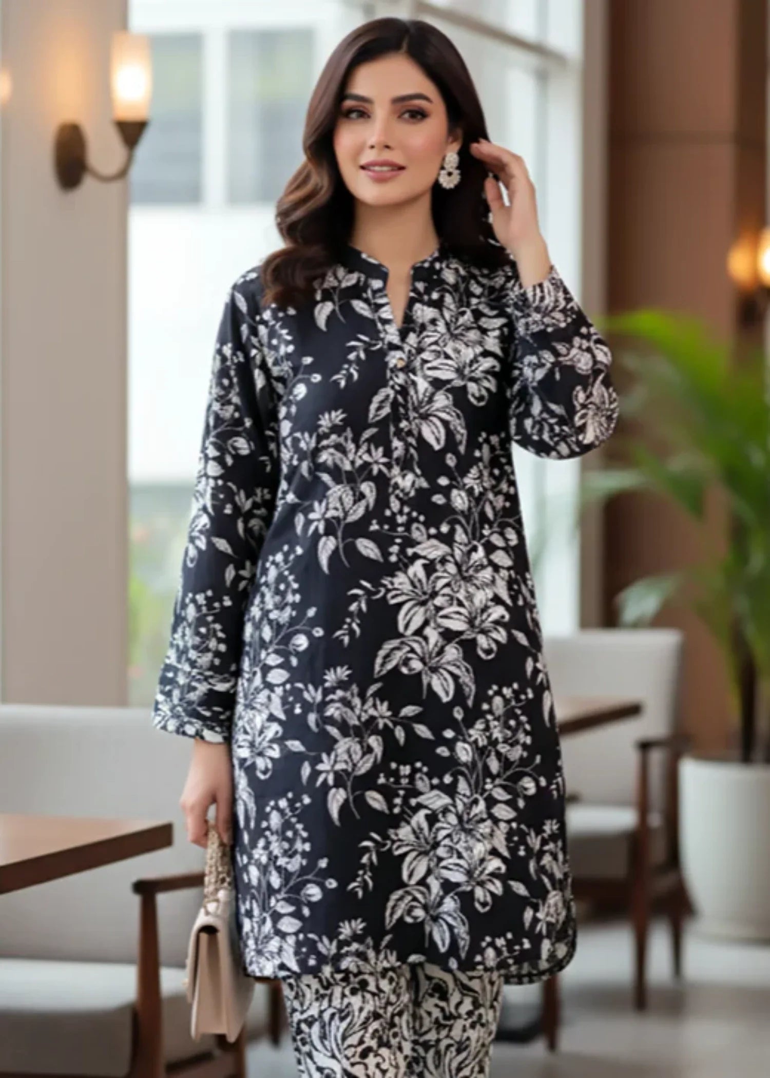 khaddar Co Ord Sets in White, black