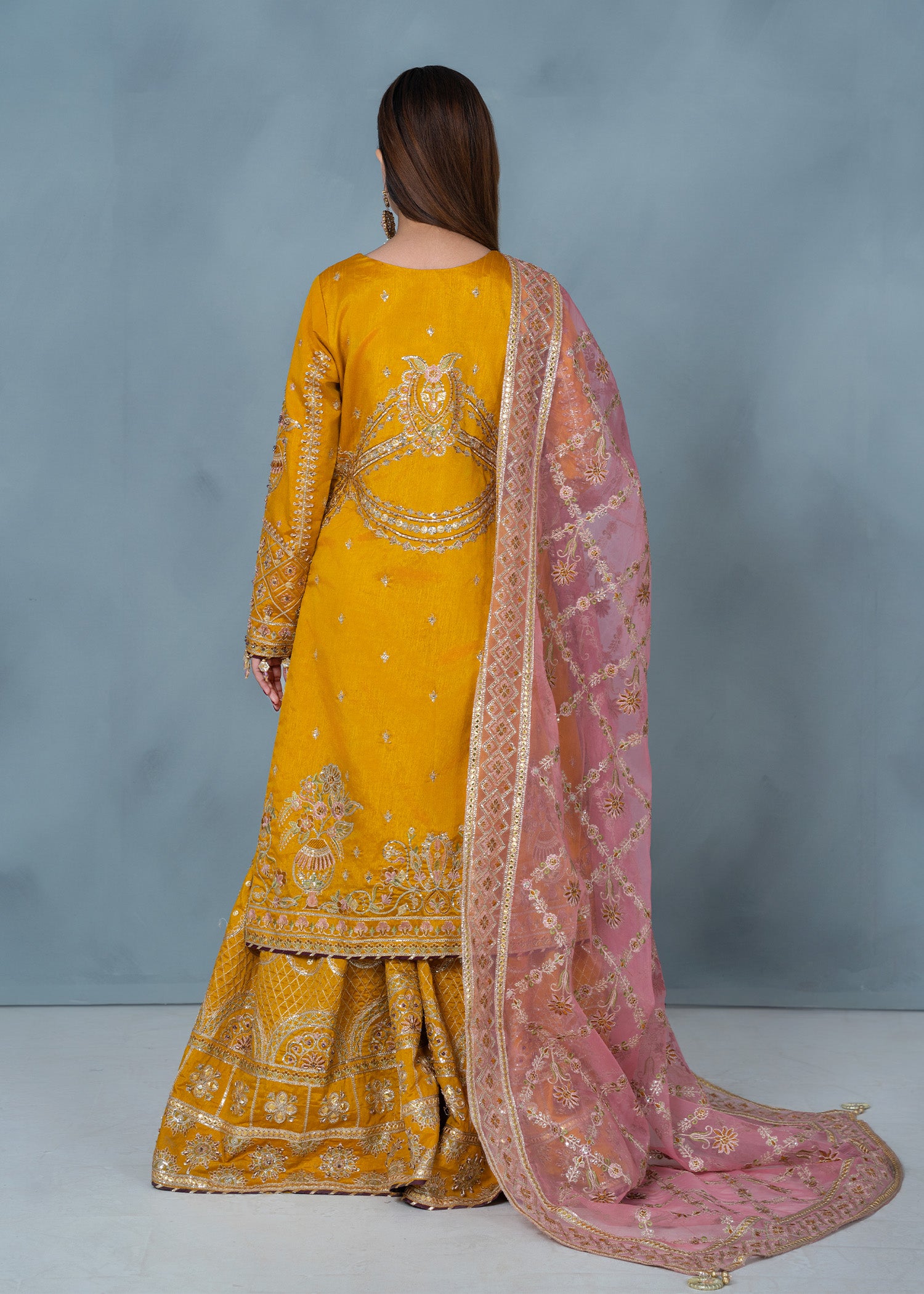 raw silk Sharara in Mustard