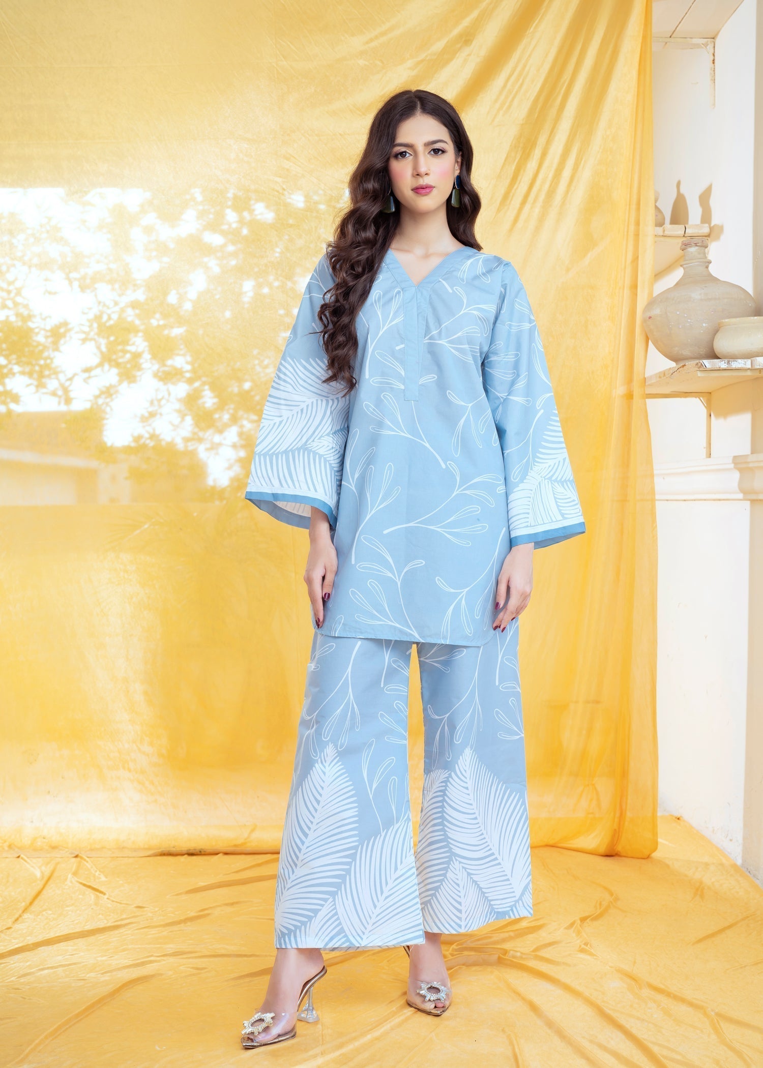 poly lawn Co Ord Sets in Sky blue