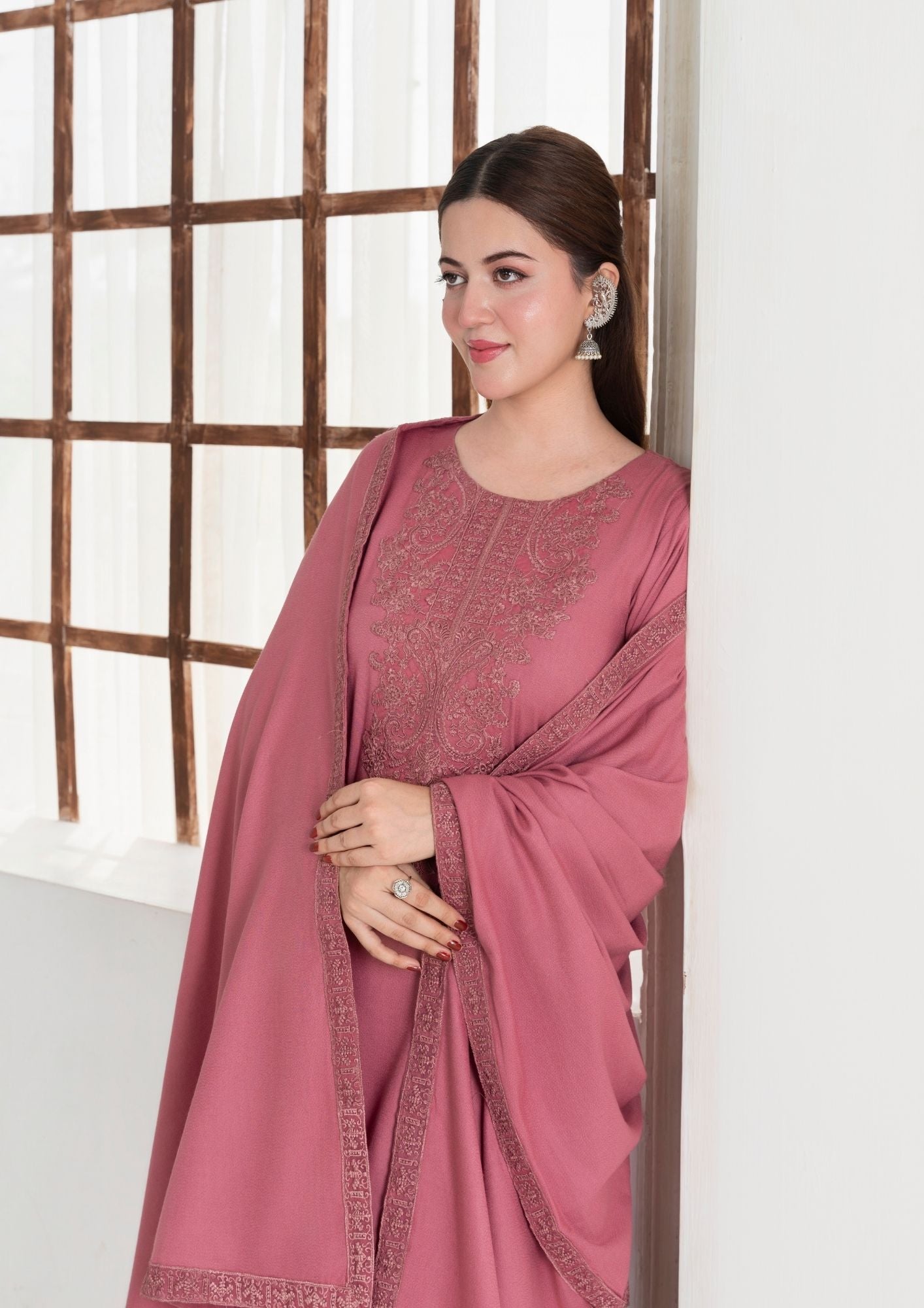 dhanak Kurta Set in Tea rose pink
