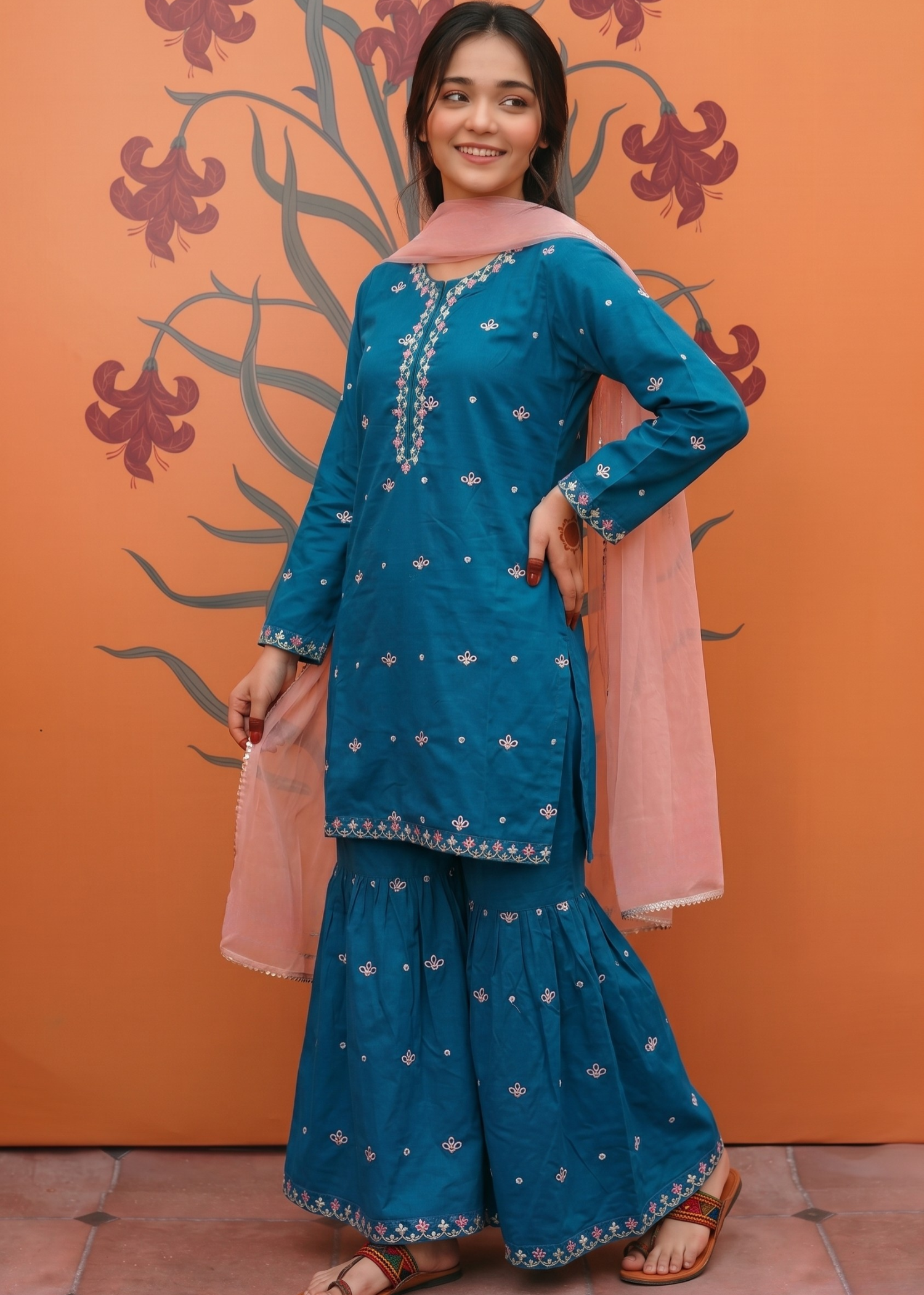 cotton Gharara in Cobalt blue