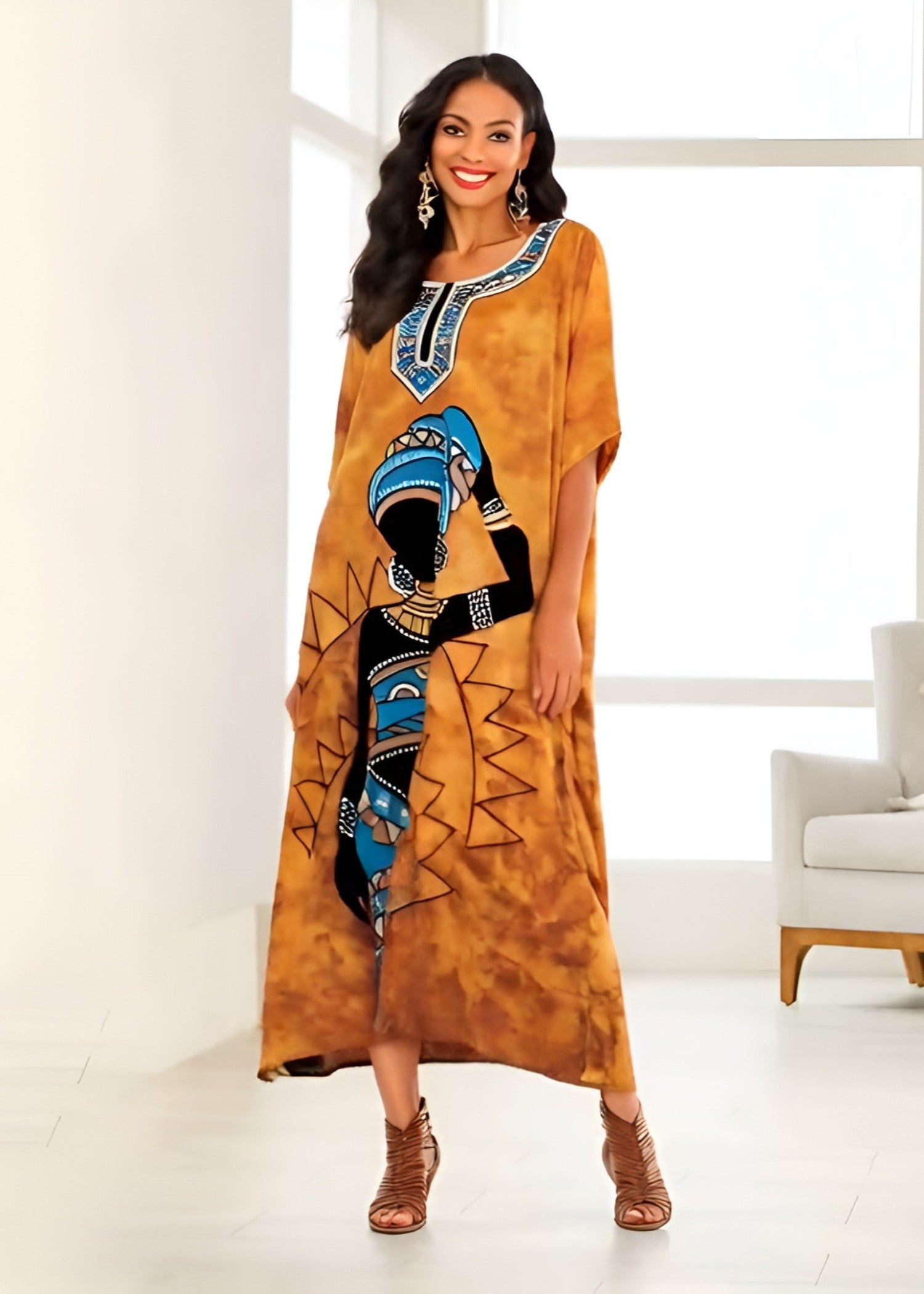 polyester kattan silk Kaftan in Multi
