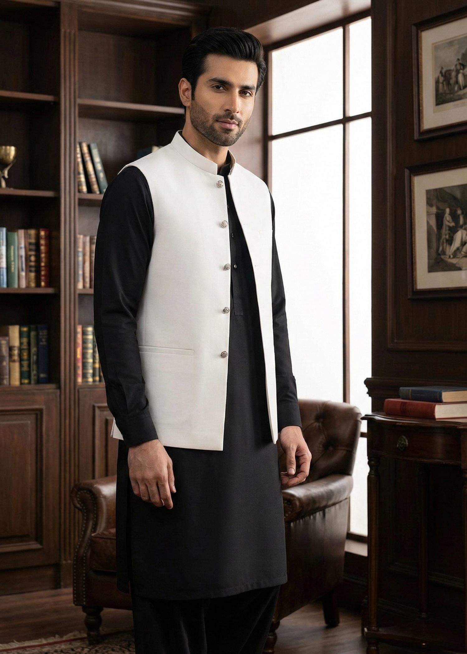 wash & wear Waistcoat in Off-white by Dot N Dot