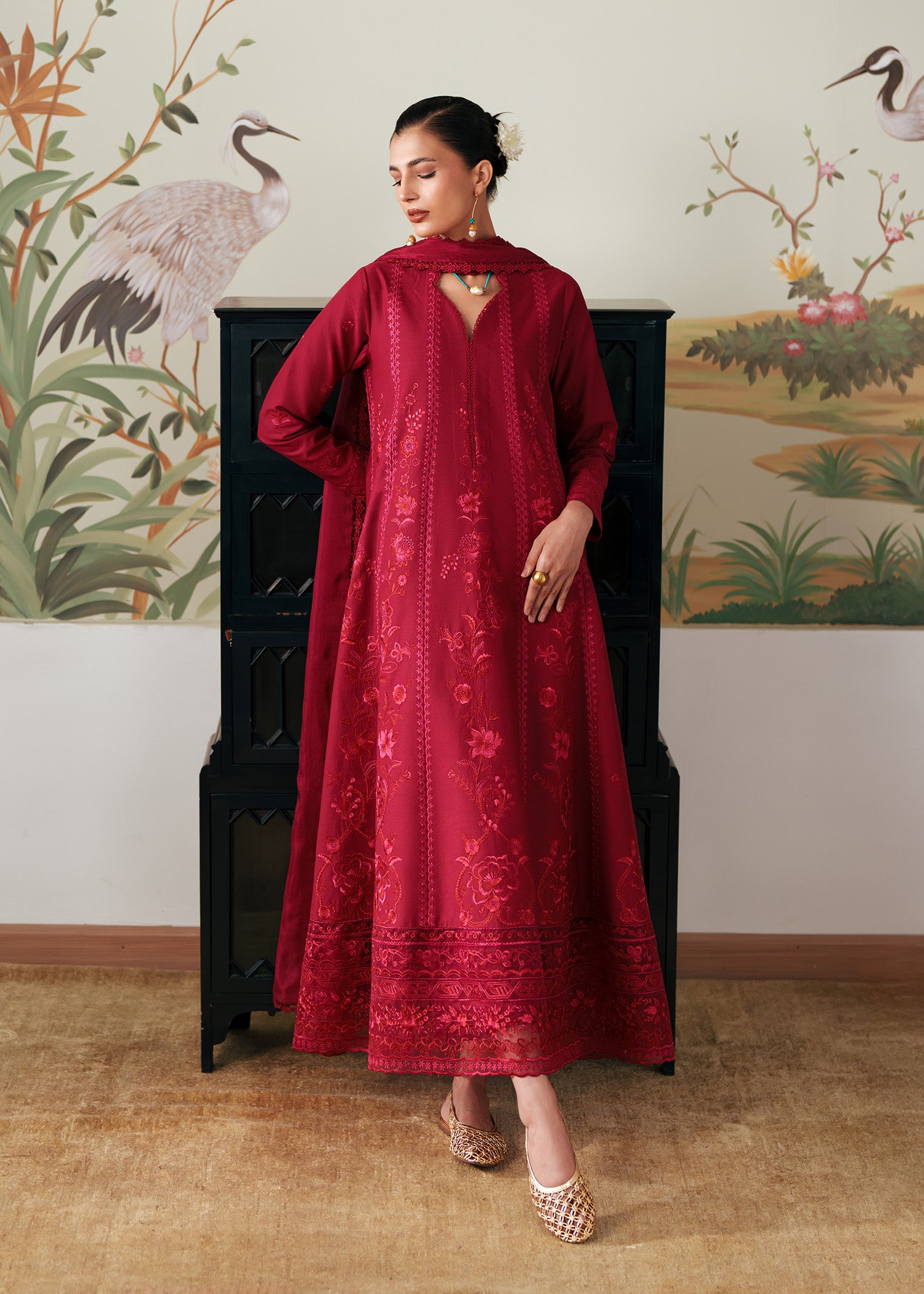 lawn Pishwas in Red