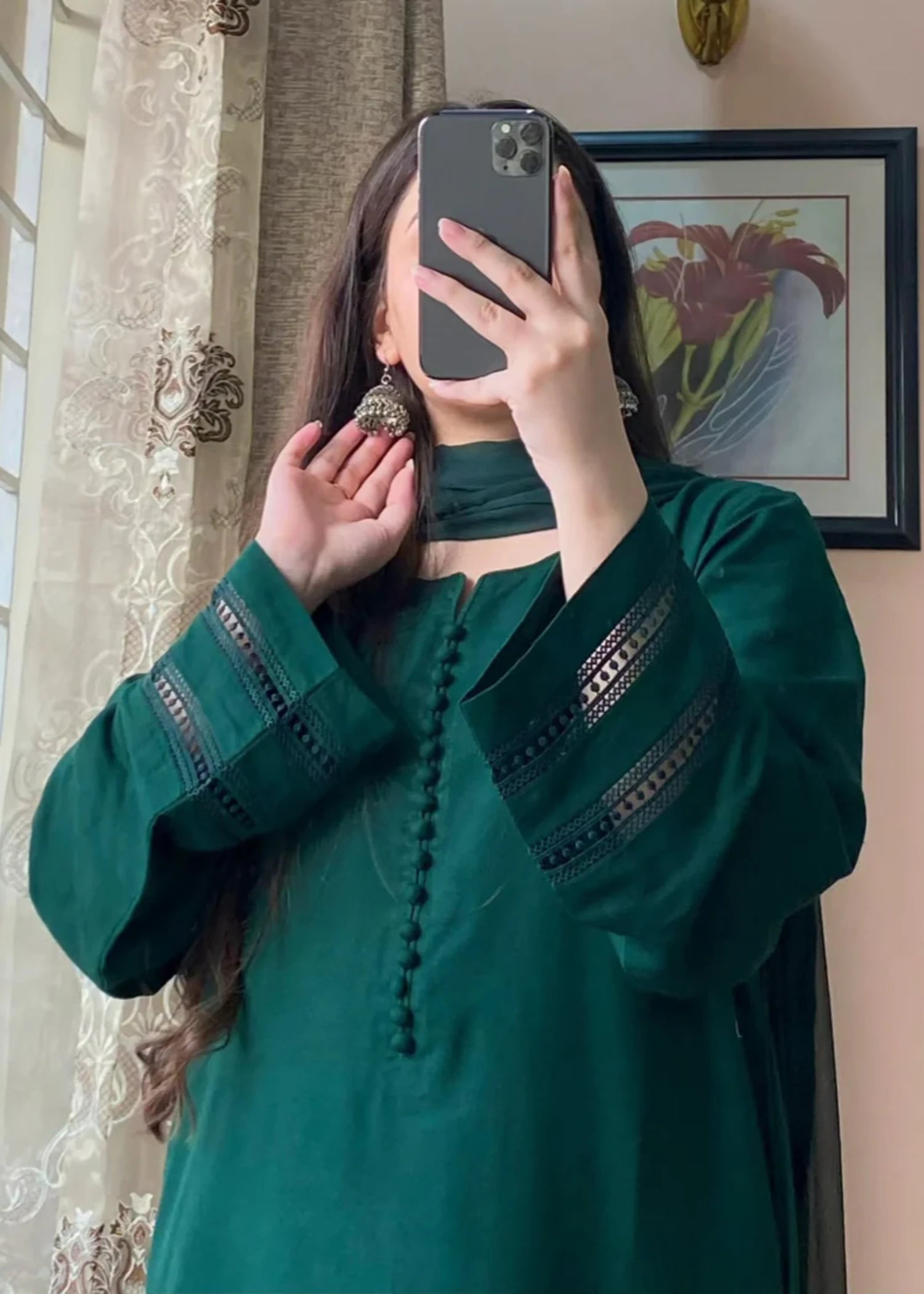 cotton Kurta Set in Bottle green