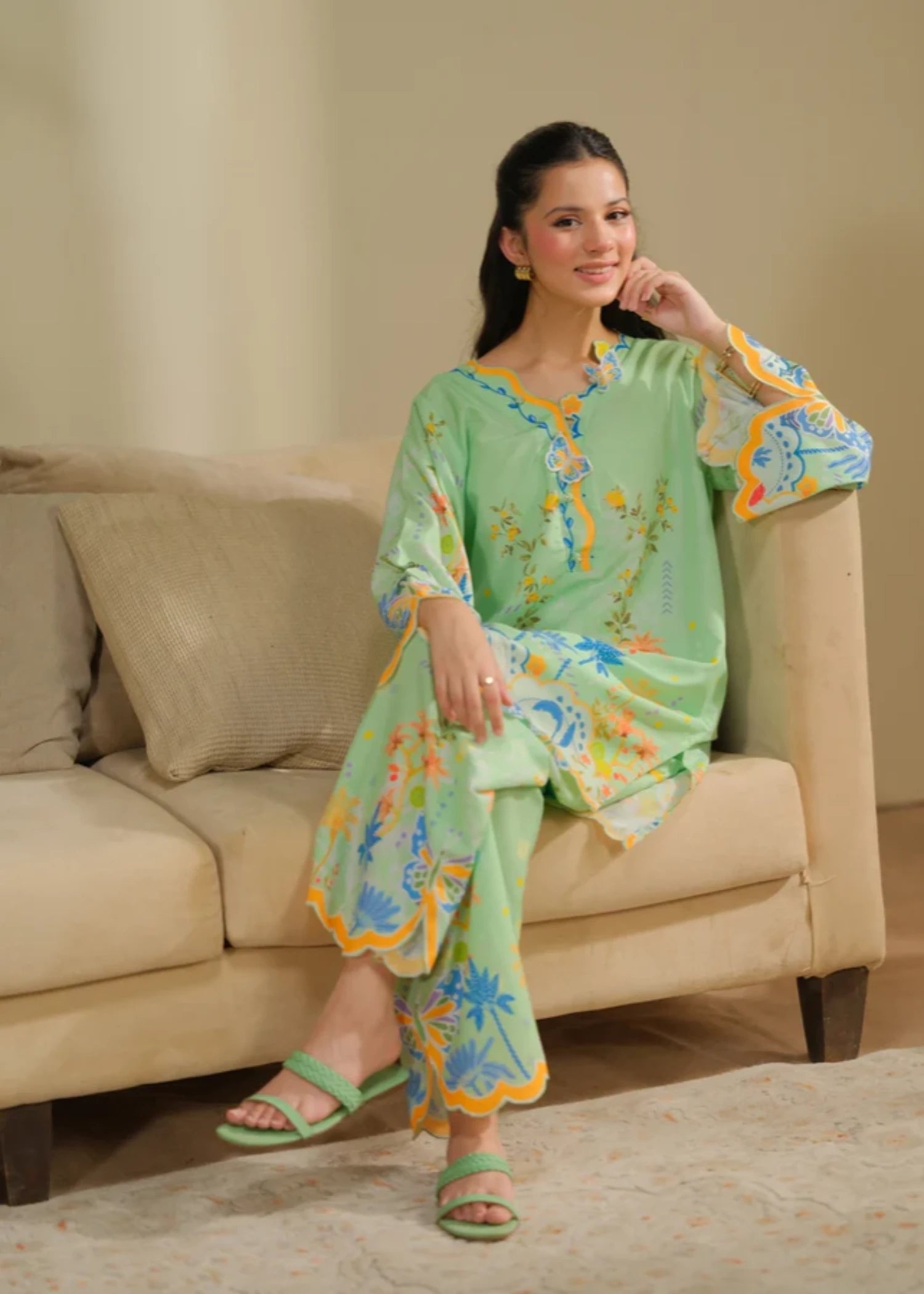 cambric Co Ord Sets in Pistachio green