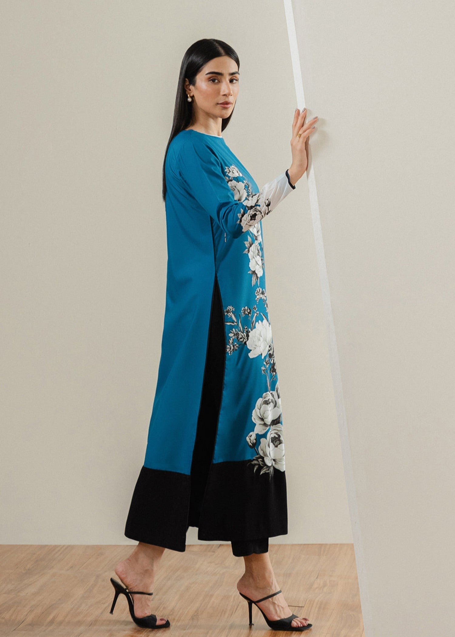 poly lawn Kurta Set in Ocean blue