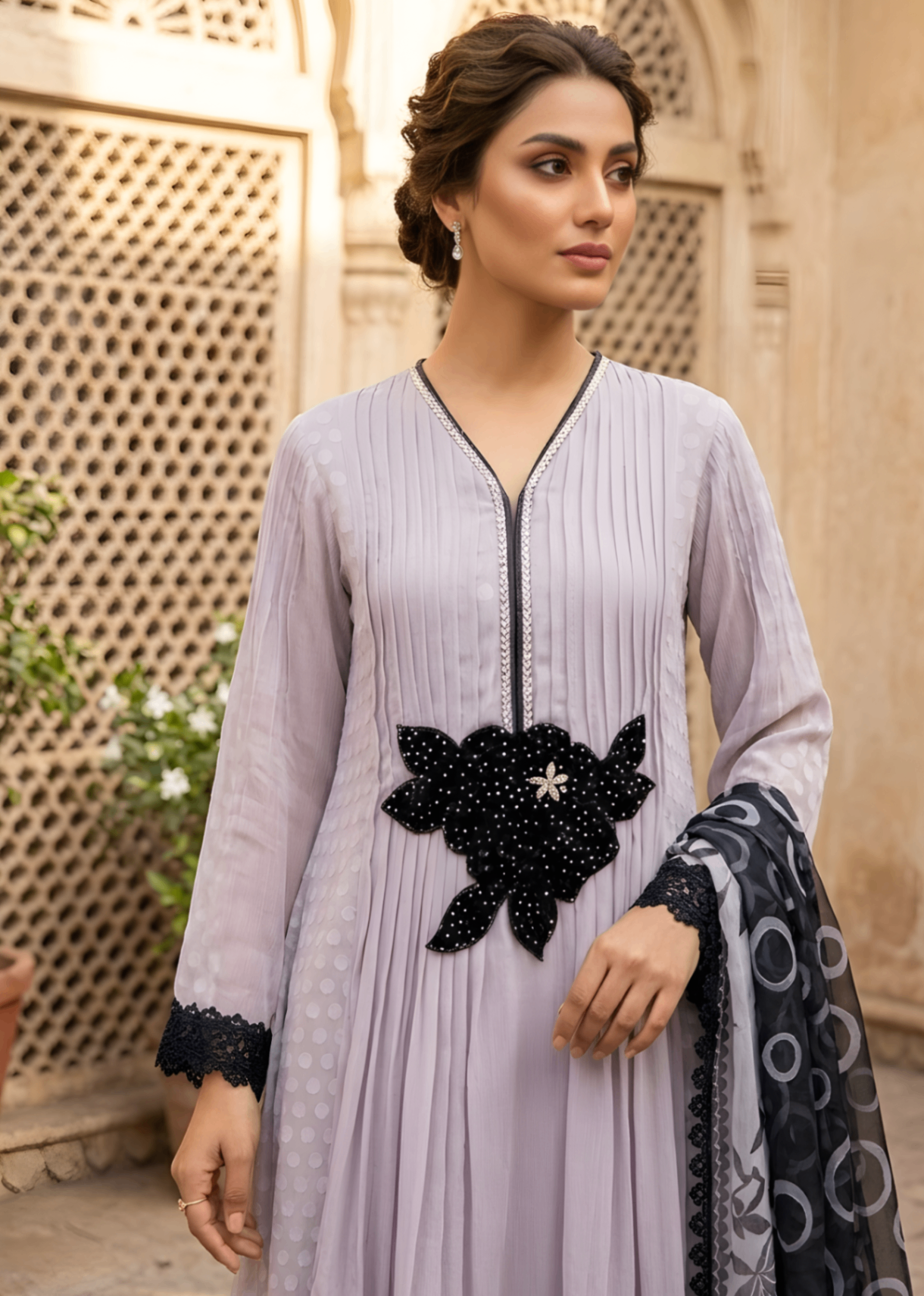 chiffon Pishwas in Purple ash