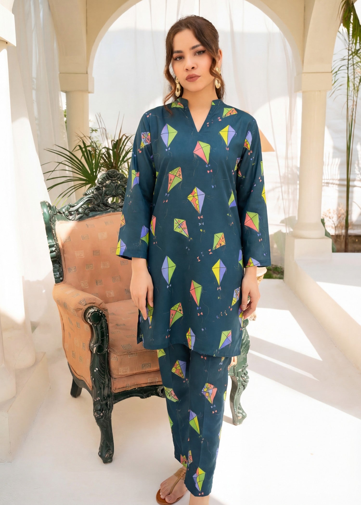 poly silk Co Ord Sets in Slate blue