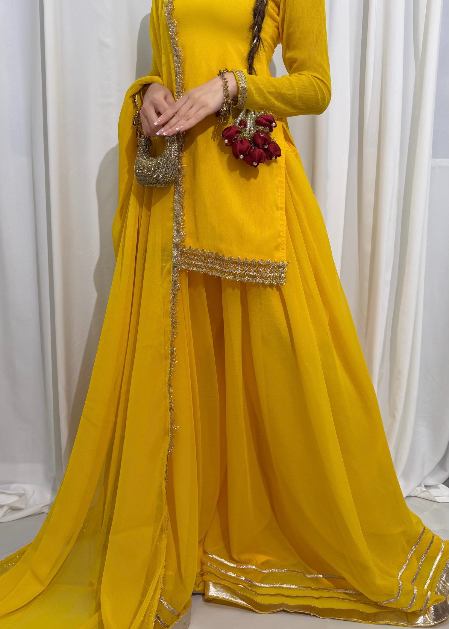 bemberg crinkle chiffon Sharara in School bus yellow