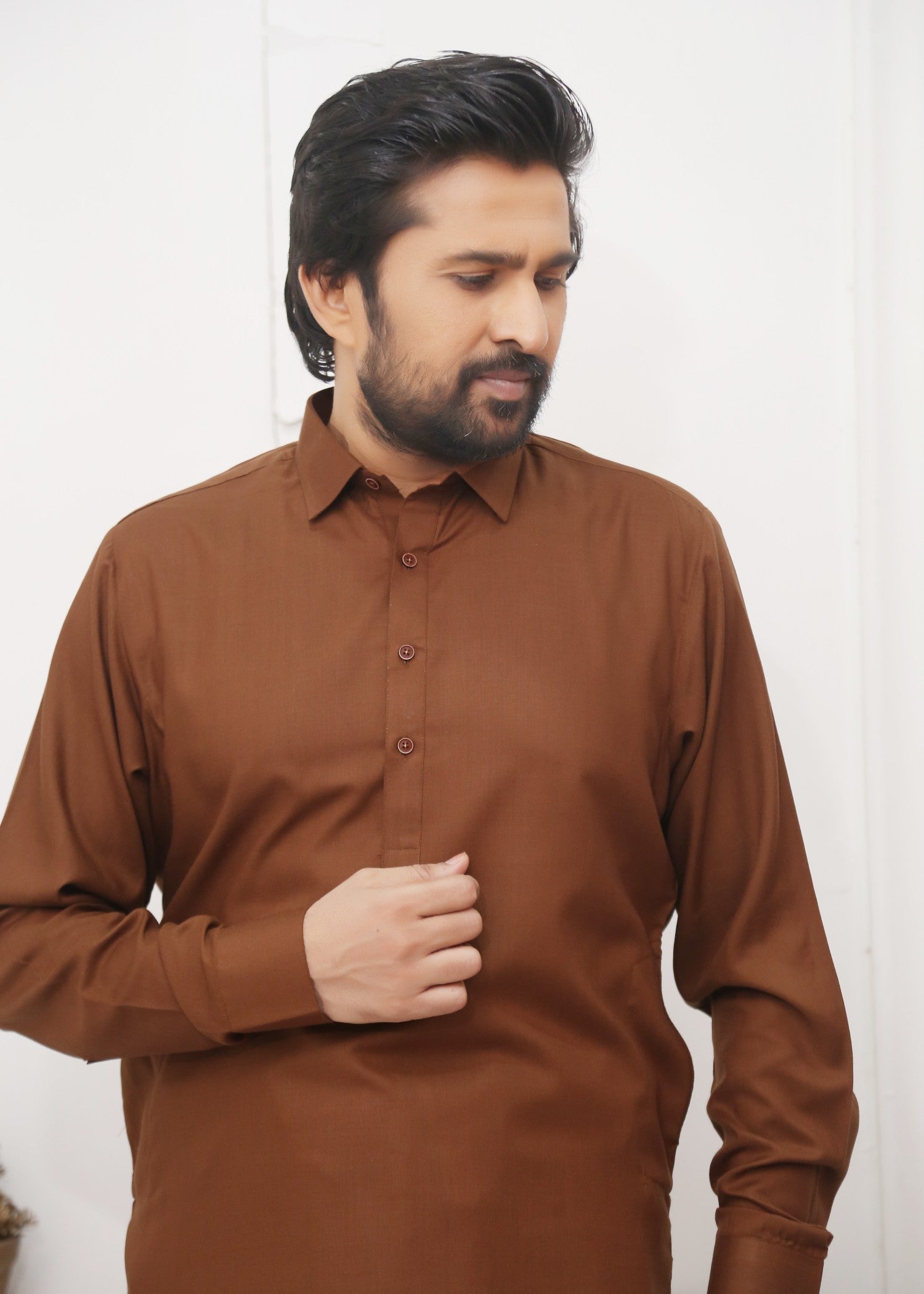 wash & wear Shalwar Kameez in Rustic brown