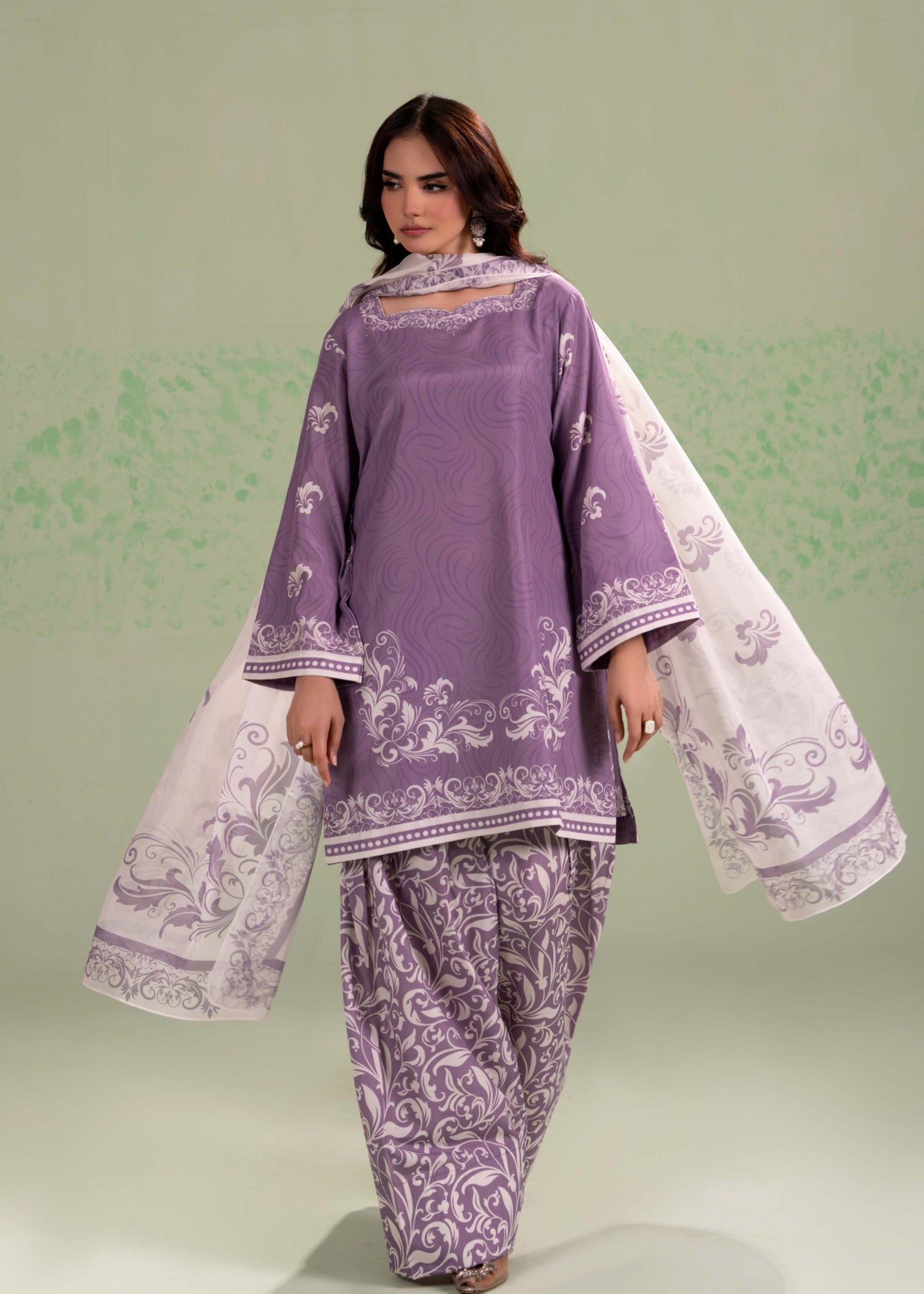 poly lawn Kurta Set in Plum