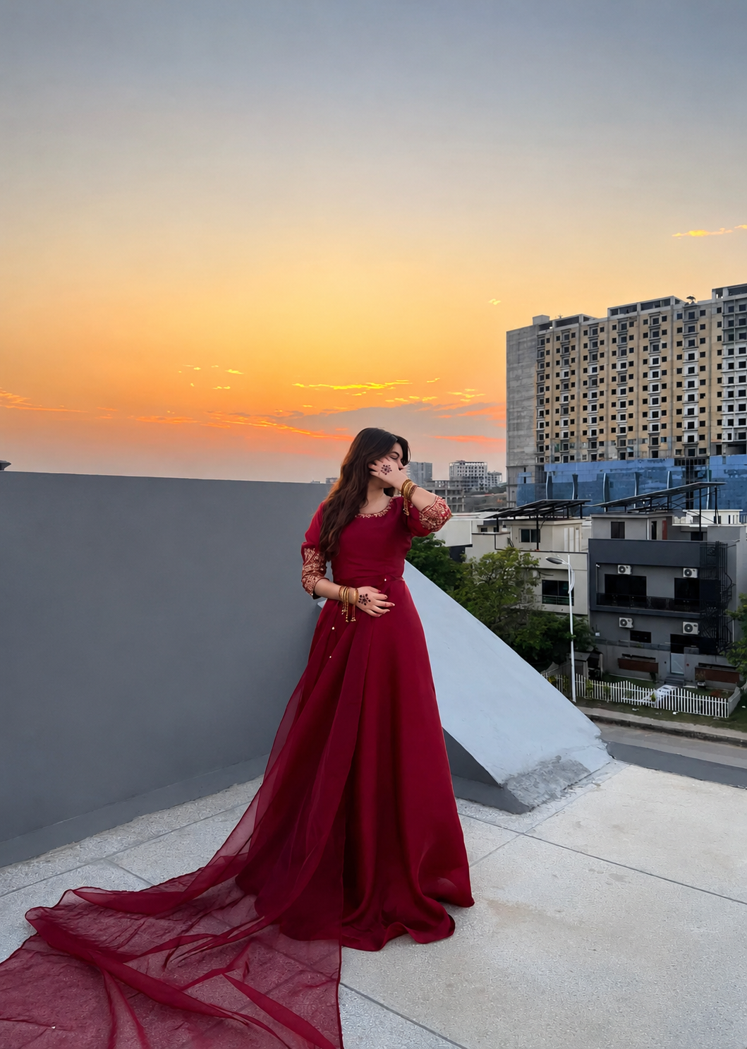 blended kattan silk Maxi in Blood red