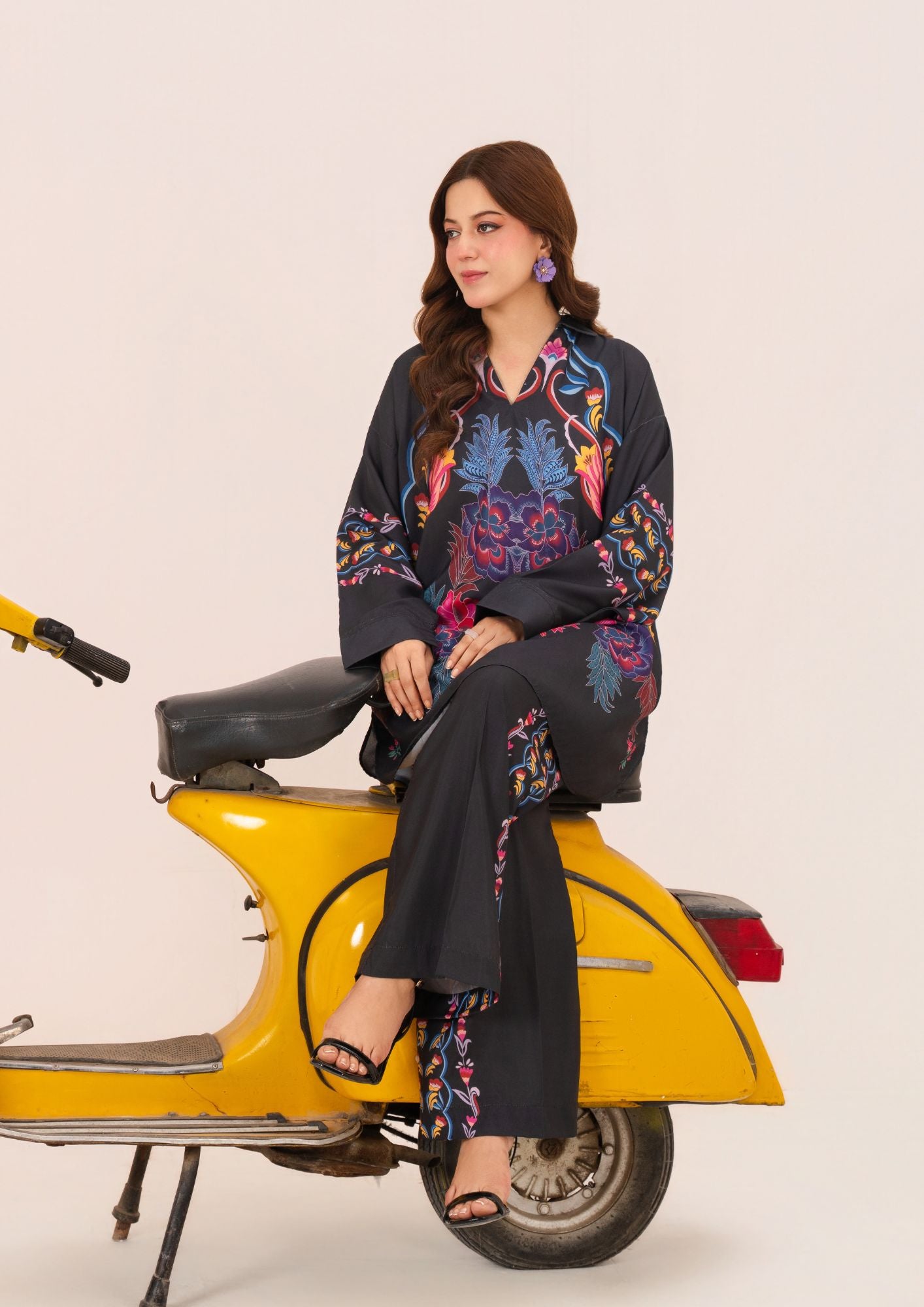 arabic lawn Kurta Set in Midnight blue