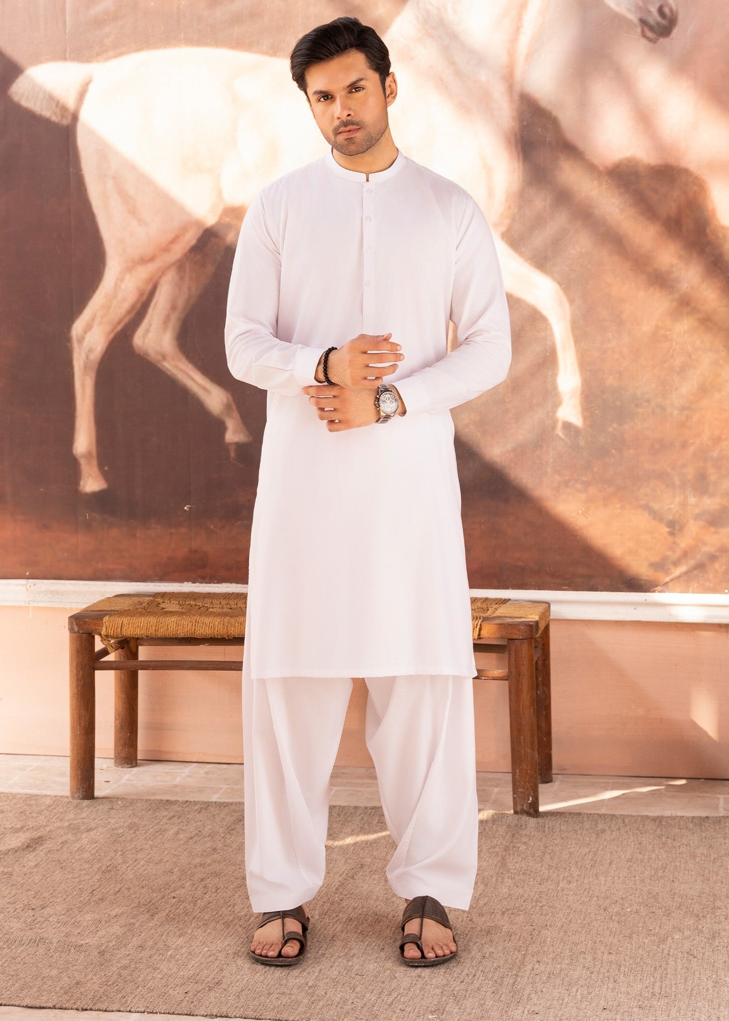 wash & wear Shalwar Kameez in White by Buraq