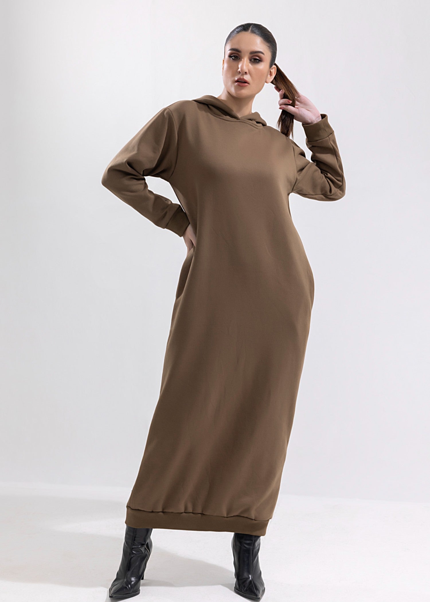 fleece Dress in Coffee brown
