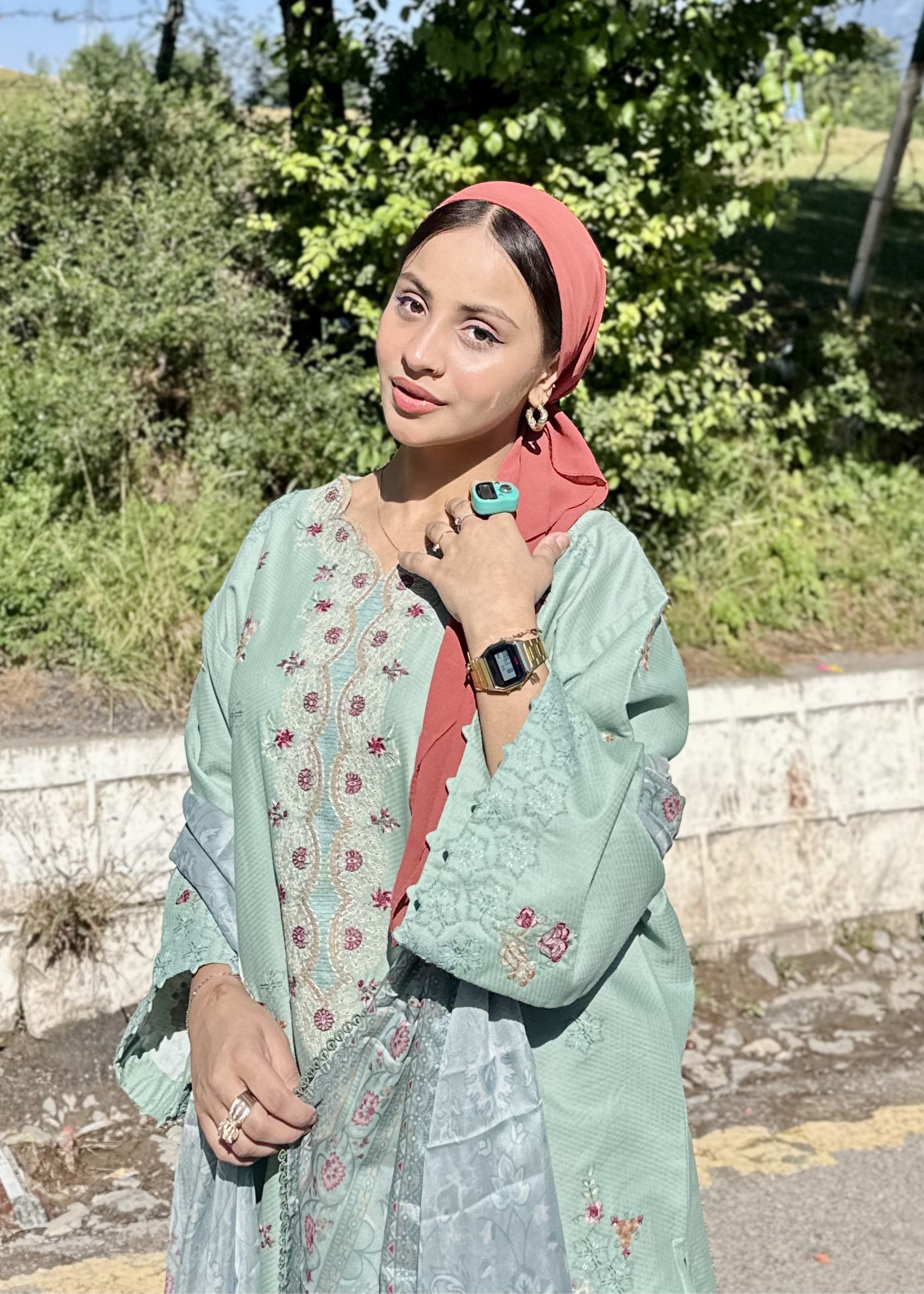 dobby crepe Kurta Set in Sky blue