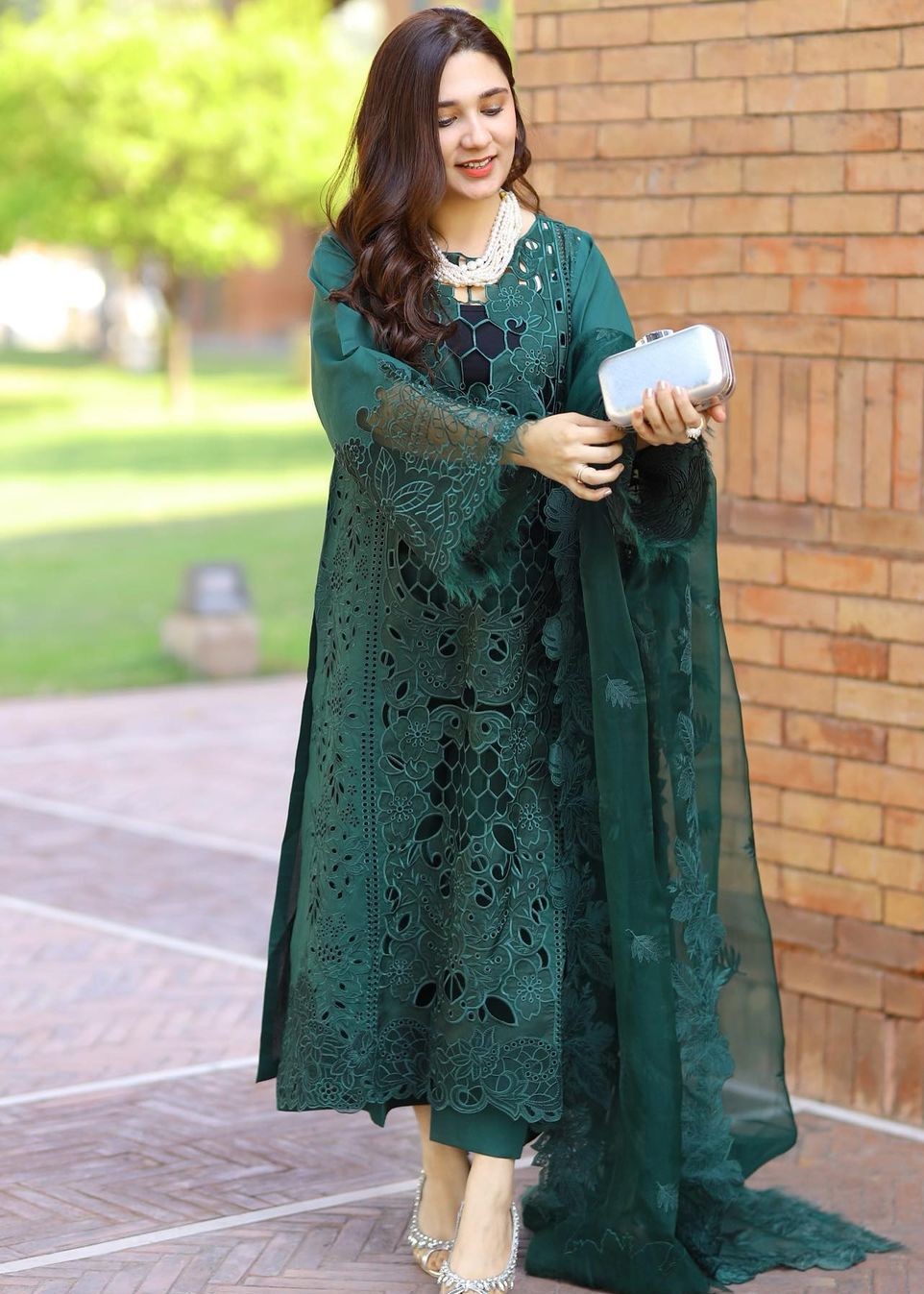 lawn Kurta Set in Bottle green