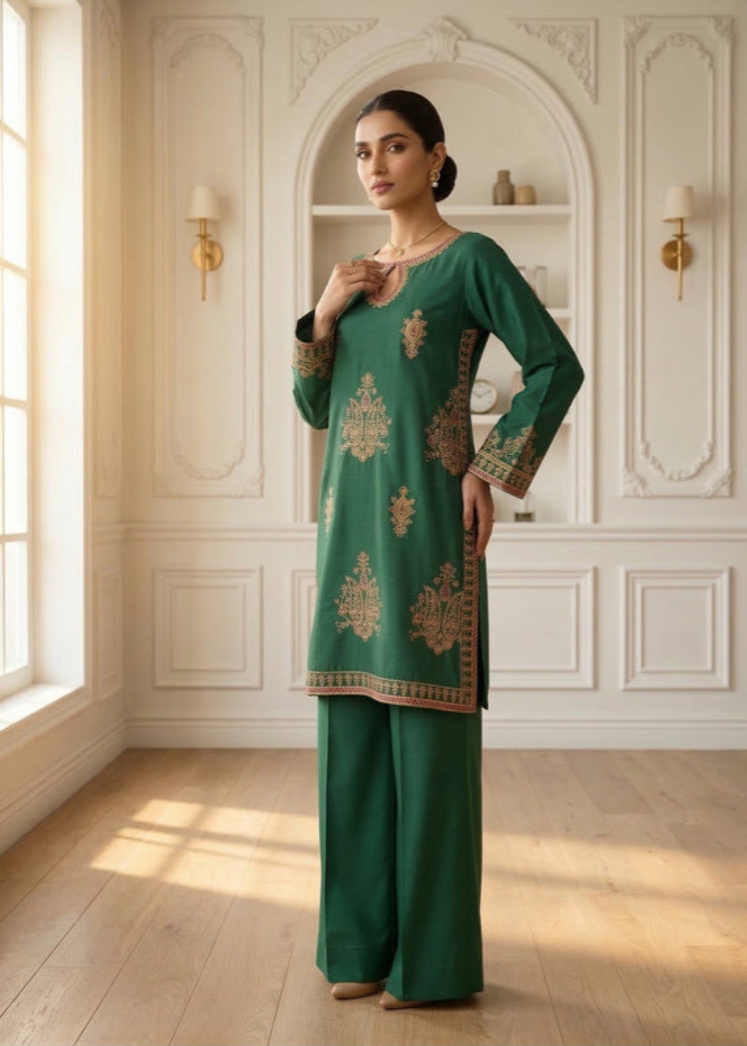 cotton dobby Kurta Set in Apple green