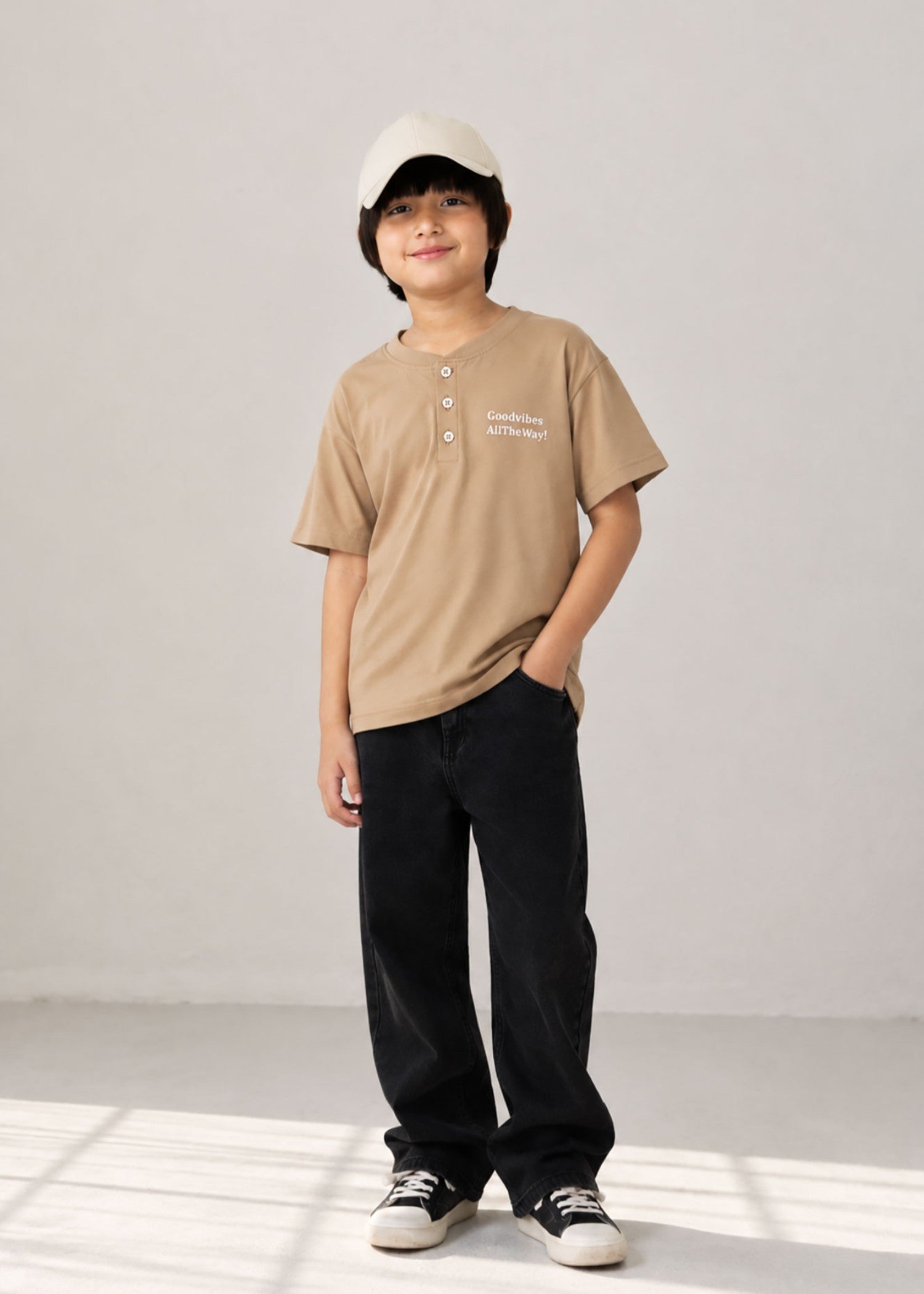 cotton jersey T Shirt in Camel brown