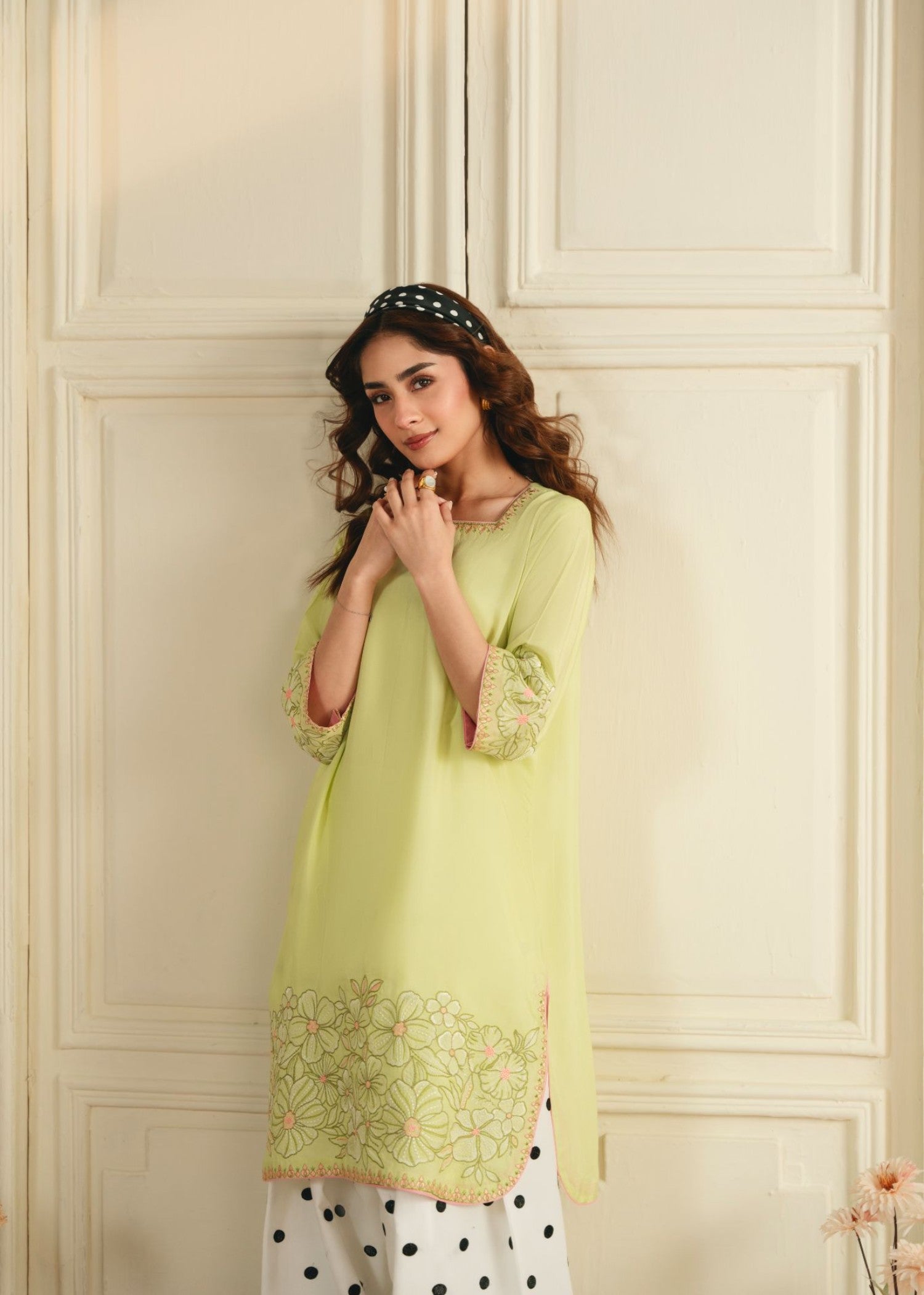 cotton Kurta Set in Lime green