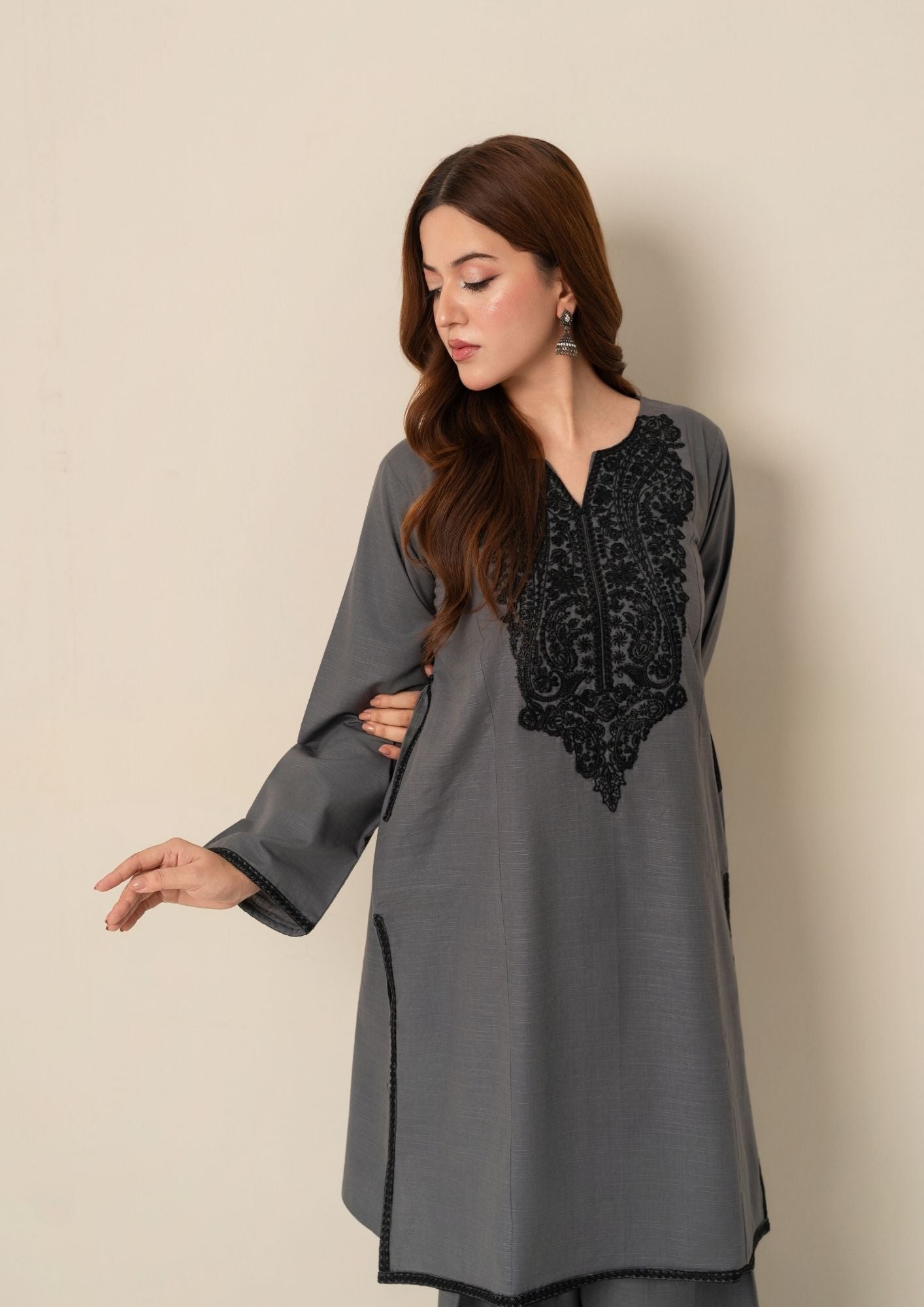 khaddar Kurta Set in Grey