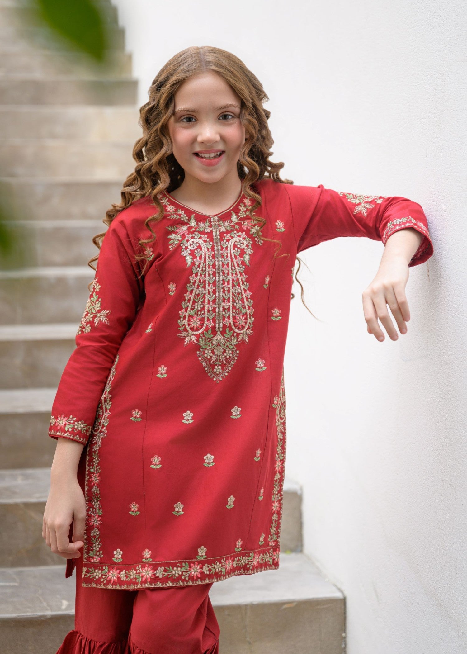 lawn Gharara in Red