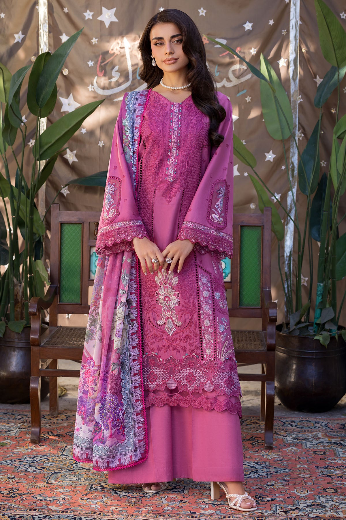 lawn Kurta Set in Deep pink