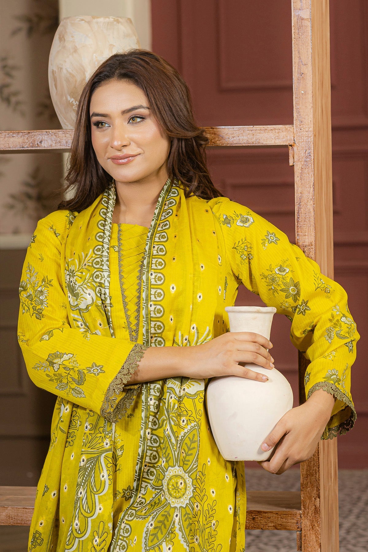 lawn voile Kurta Set in Mellow yellow