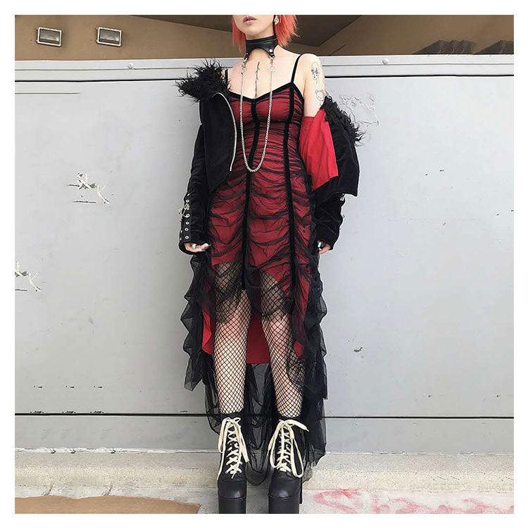 Irregular pleated strap dress