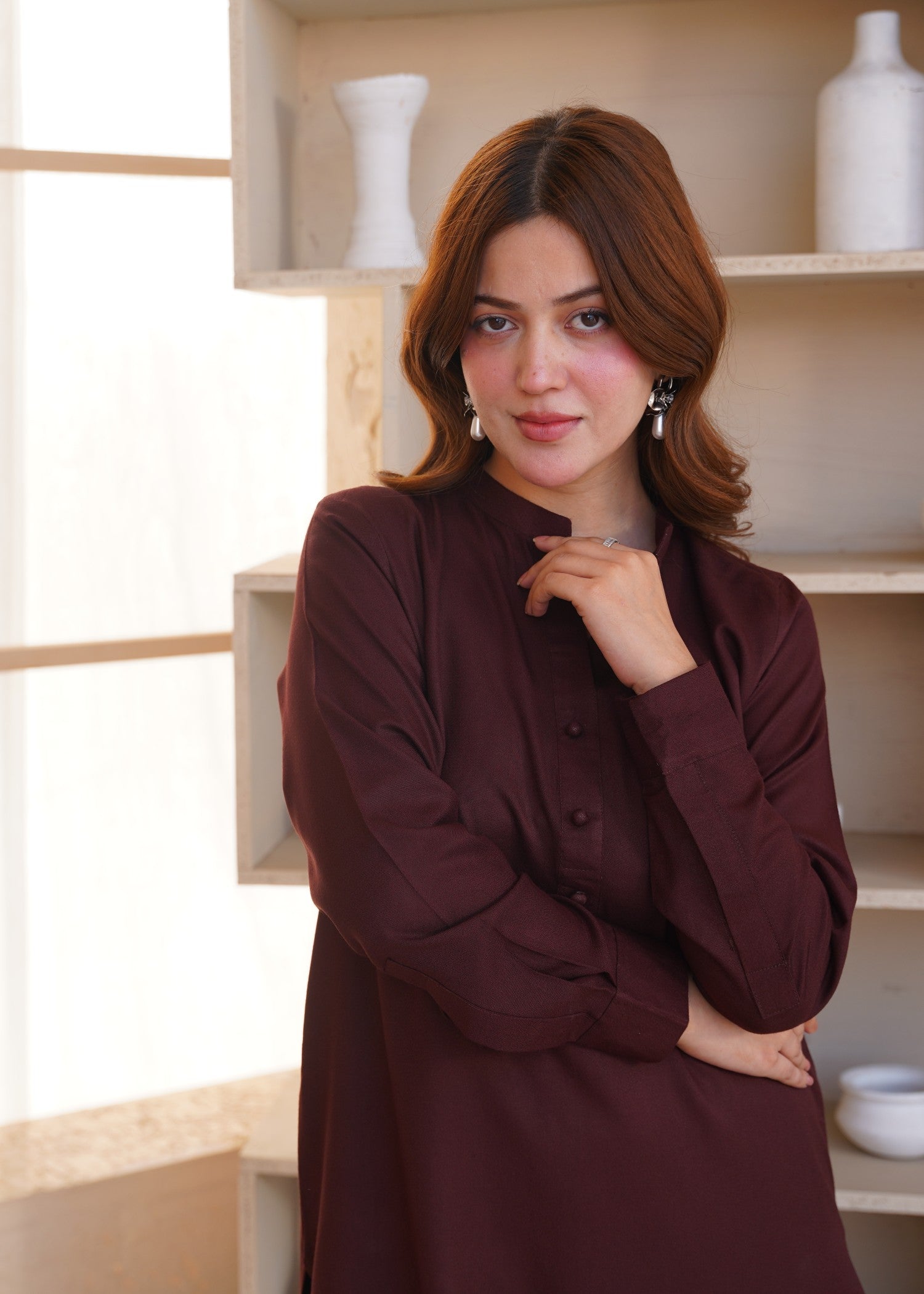 dhanak Kurta Set in Dark brown