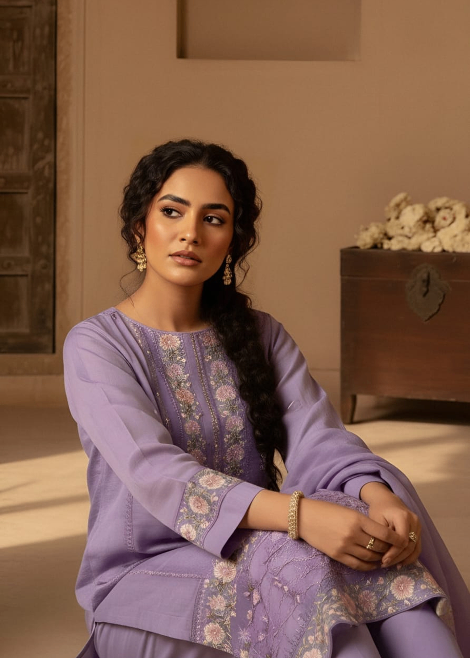 cotton net Kurta Set in Lavender