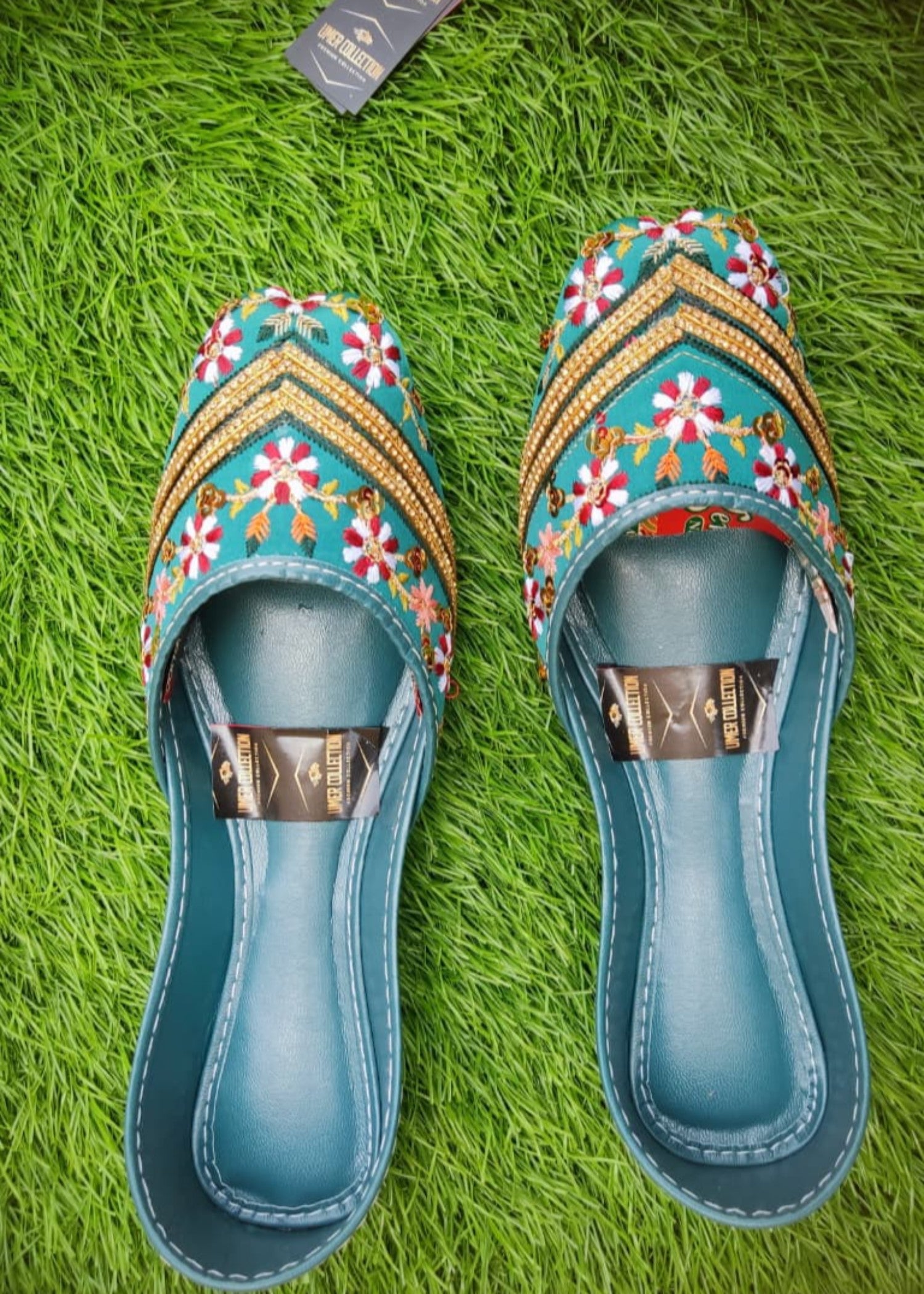 Khussa in Teal by - High Quality Women Khussa FON0971