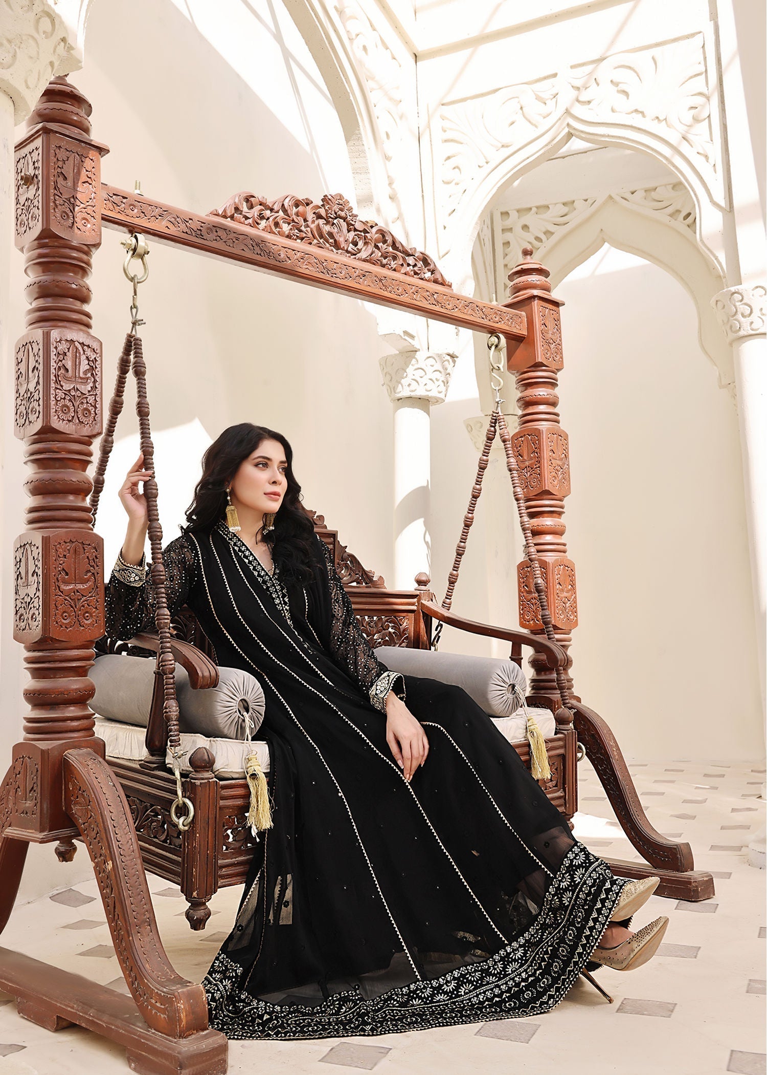 chiffon Anarkali in Black