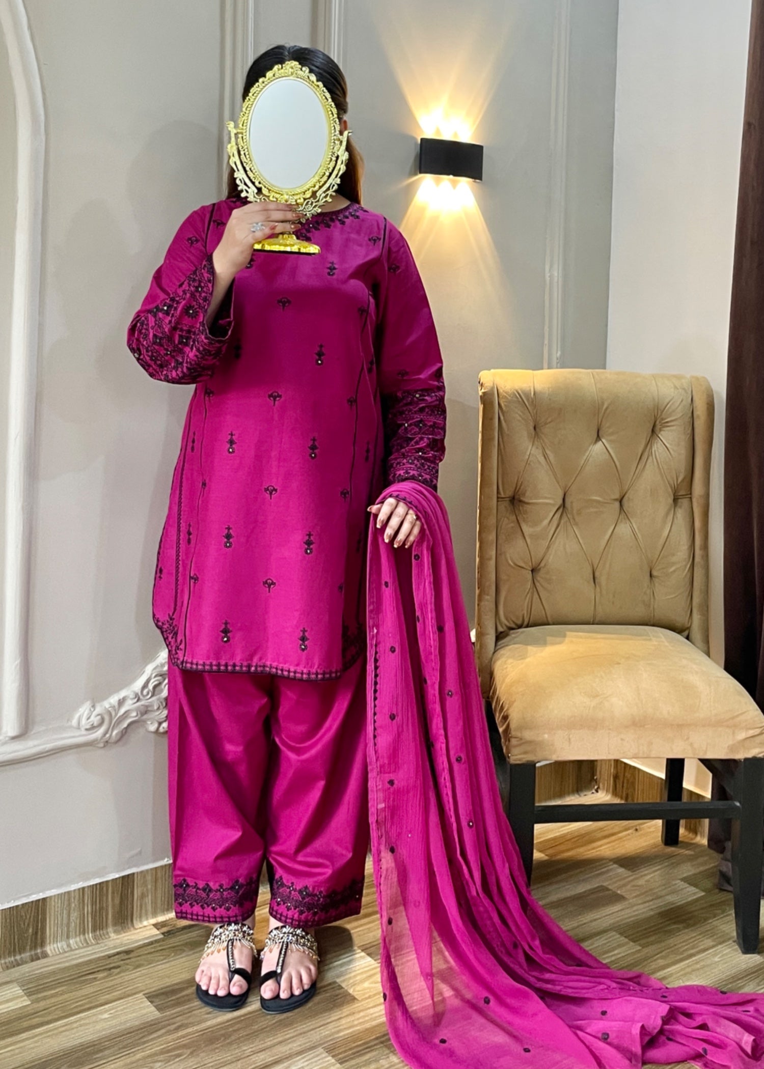 cotton Kurta Set in Purple pizzazz