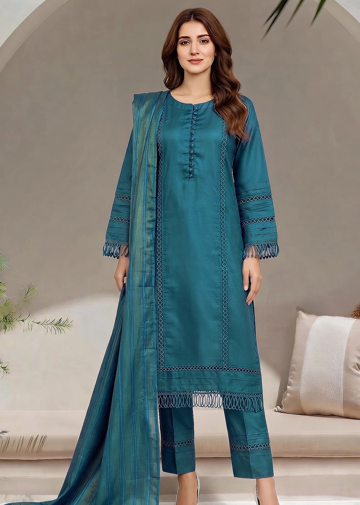 linen Kurta Set in Steel teal