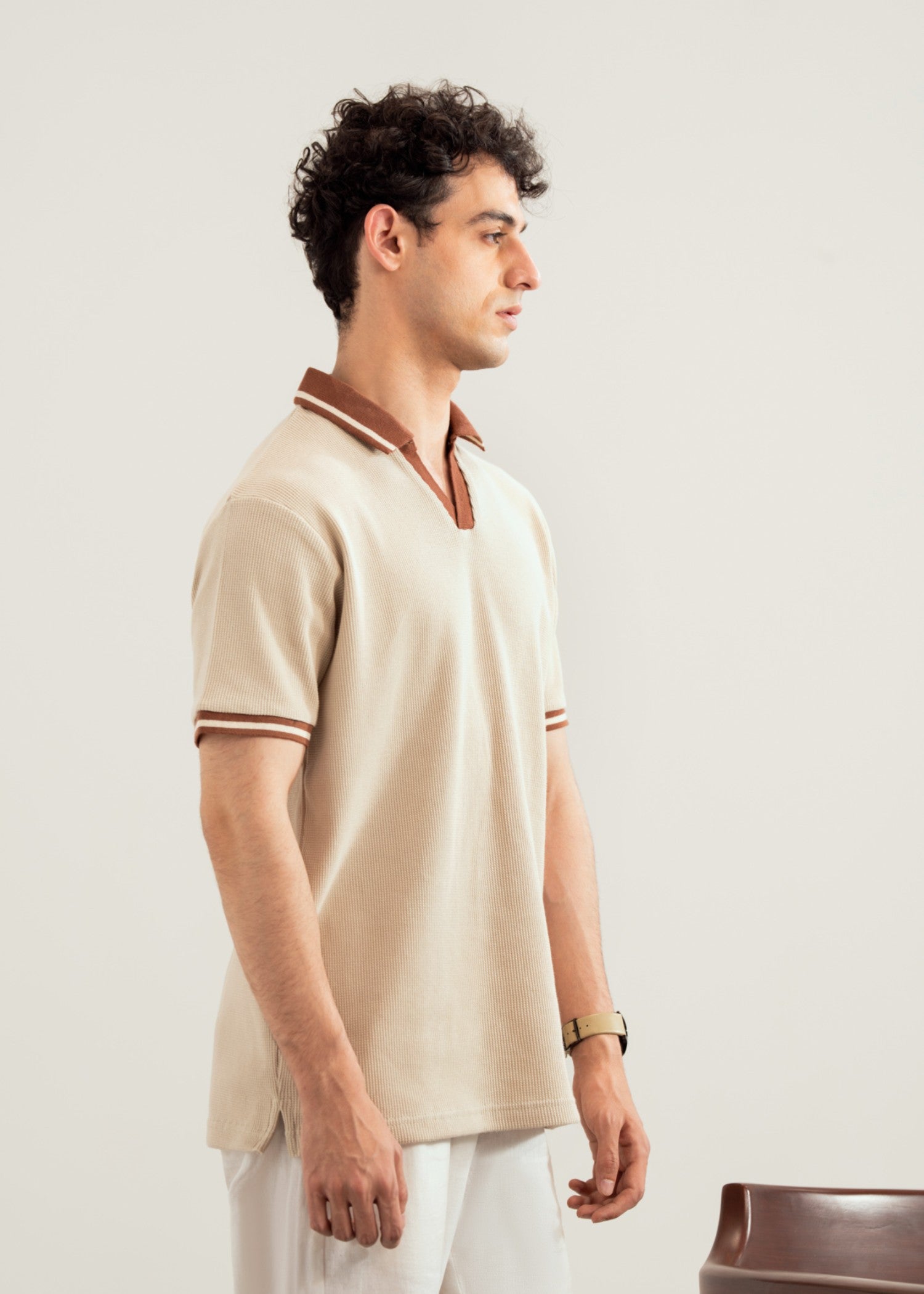 cotton pique Polo Shirt in Beige by MINT By Muraqsh